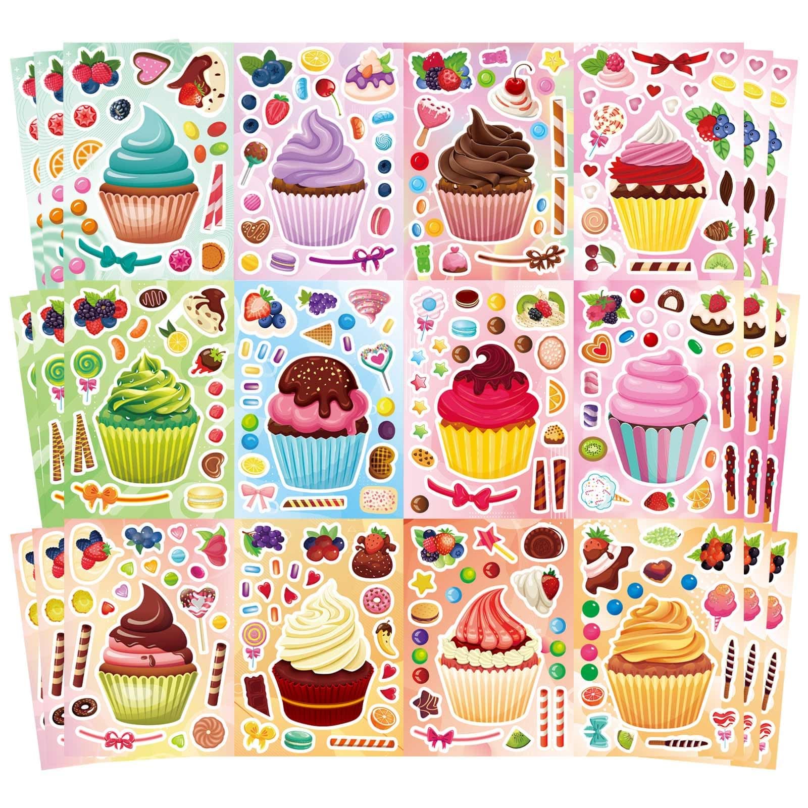 24 Sheets Make a Face Stickers, Make Your Own Cupcake Stickers for Kids