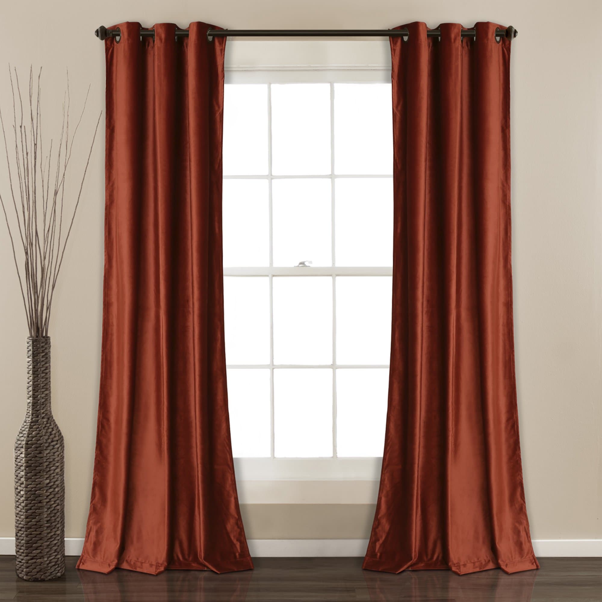 Lush Decor Prima Velvet Solid Room Darkening Window Curtain Panel Pair, 108" Long x 38" Wide, Rust