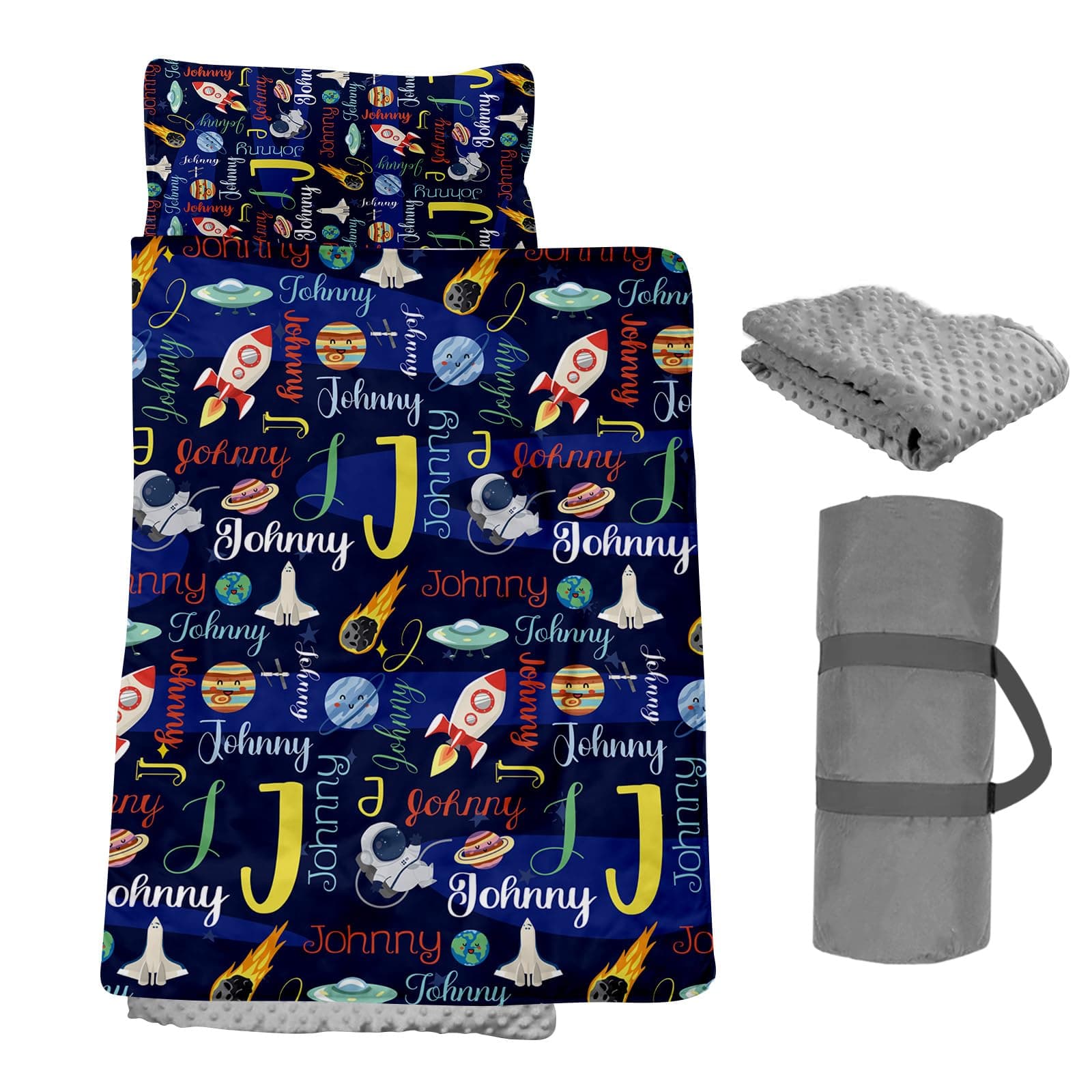 Dyoart Custom Space Nap Mat, Personalized Name Toddler Sleeping Bag for Daycare Preschool Kindergarten, Boys Girls Sleep Mats with Pillow Blanket, Kids Sleep Sacks for 2-15 Years, Astronaut Universe
