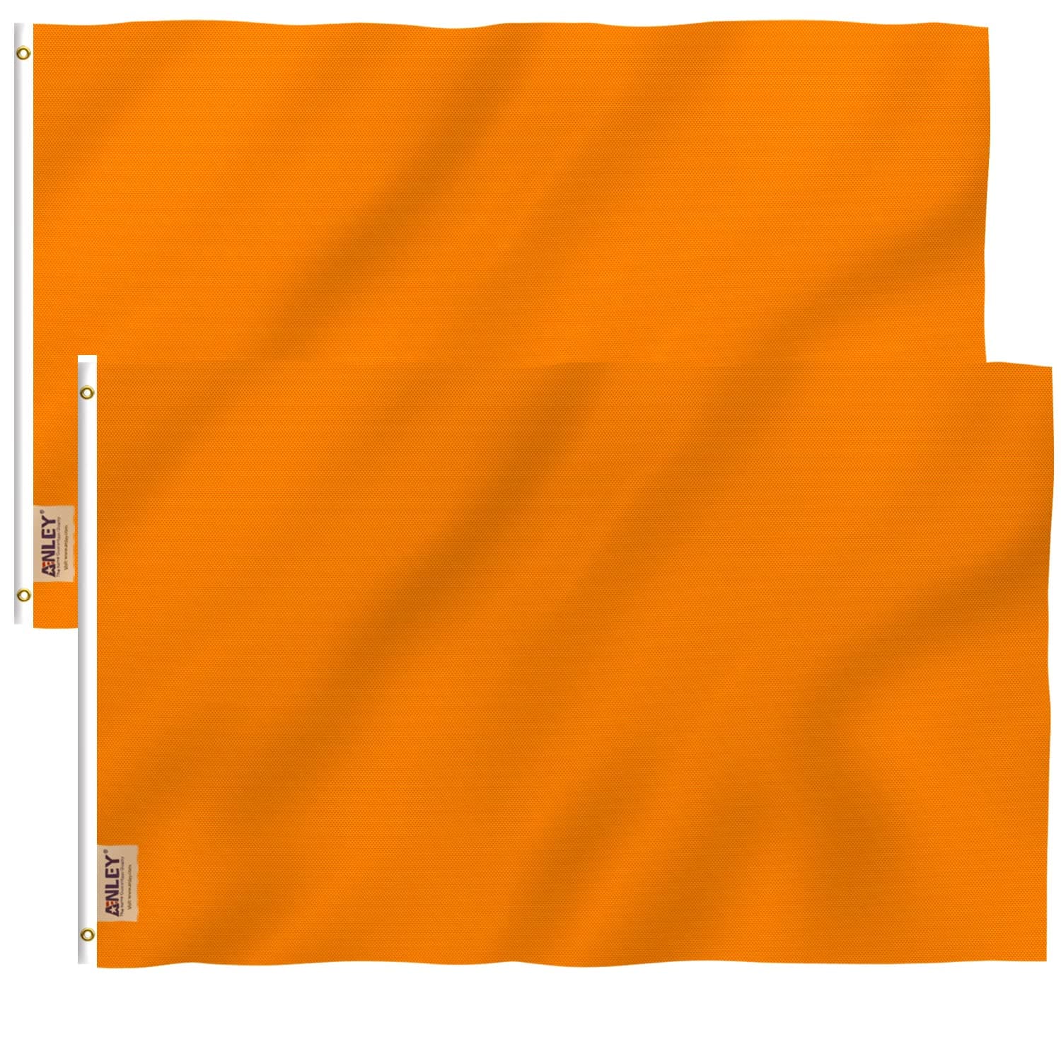 Anley Pack of 2 Fly Breeze 3x5 Foot Solid Orange Flag - Vivid Color and Fade proof - Canvas Header and Double Stitched - Plain Orange Flags Polyester with Brass Grommets 3 X 5 Ft