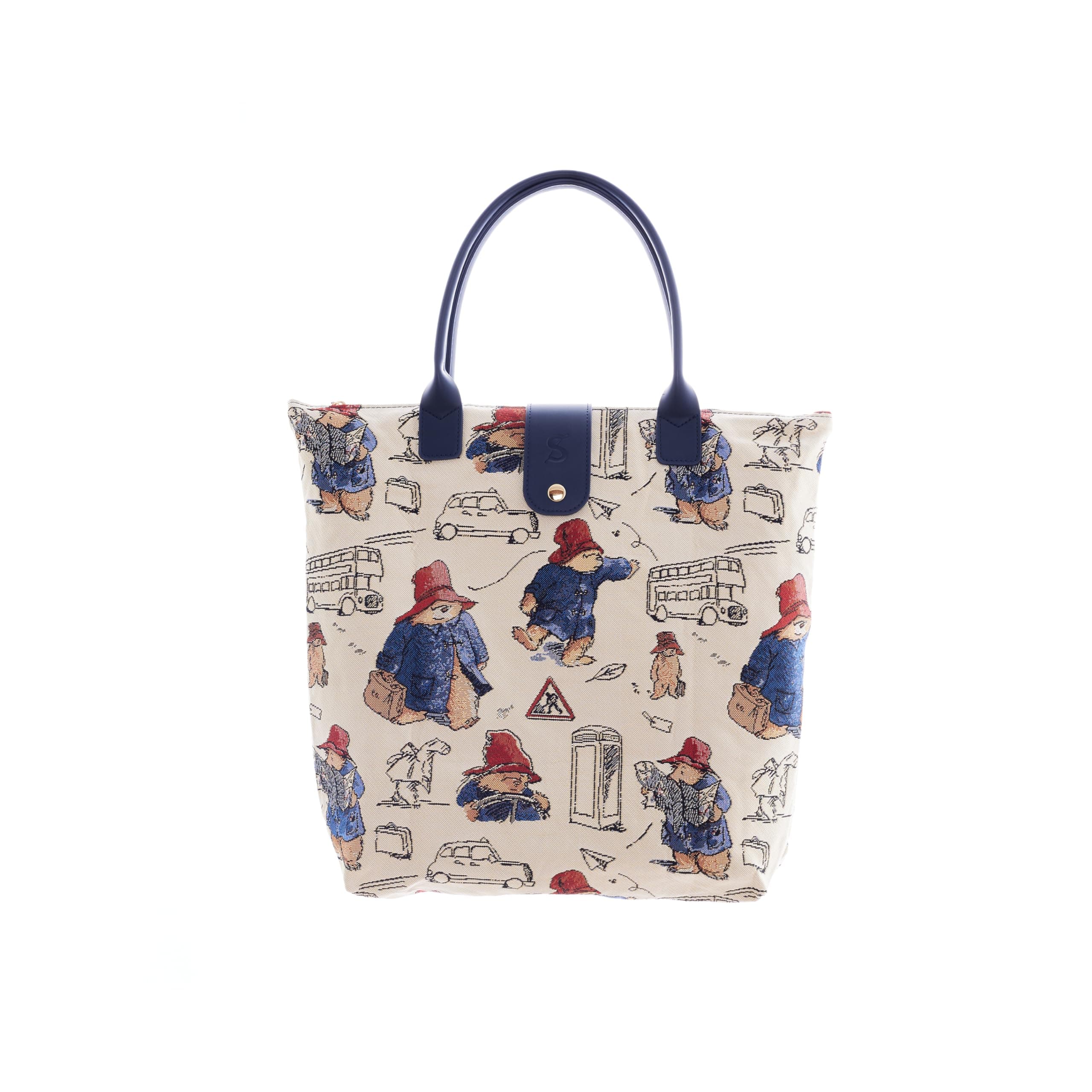Signare Paddington Bear Tapestry Foldaway Bag | Eco-Friendly | 38cm W x 35cm H x 9cm D Open, 21cm W x 12cm H x 1.5cm D Compact | Recyclable Polyester & Vegan PU Leather | Official Woven Fabric, Beige,