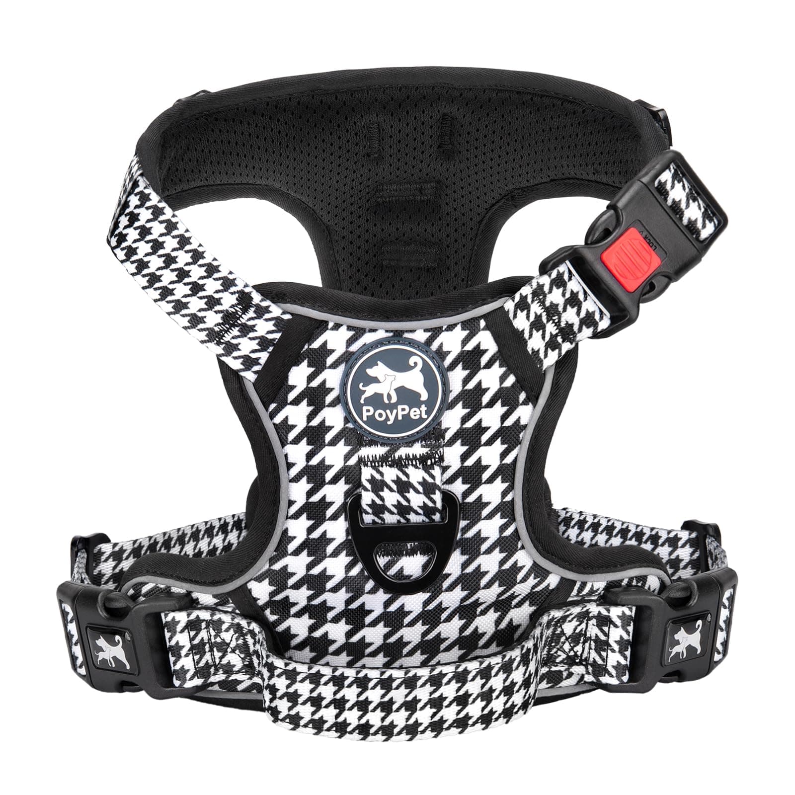 PoyPet Plaid Dog Harness with Neck Buckle, No Pull Vest with Front Clip