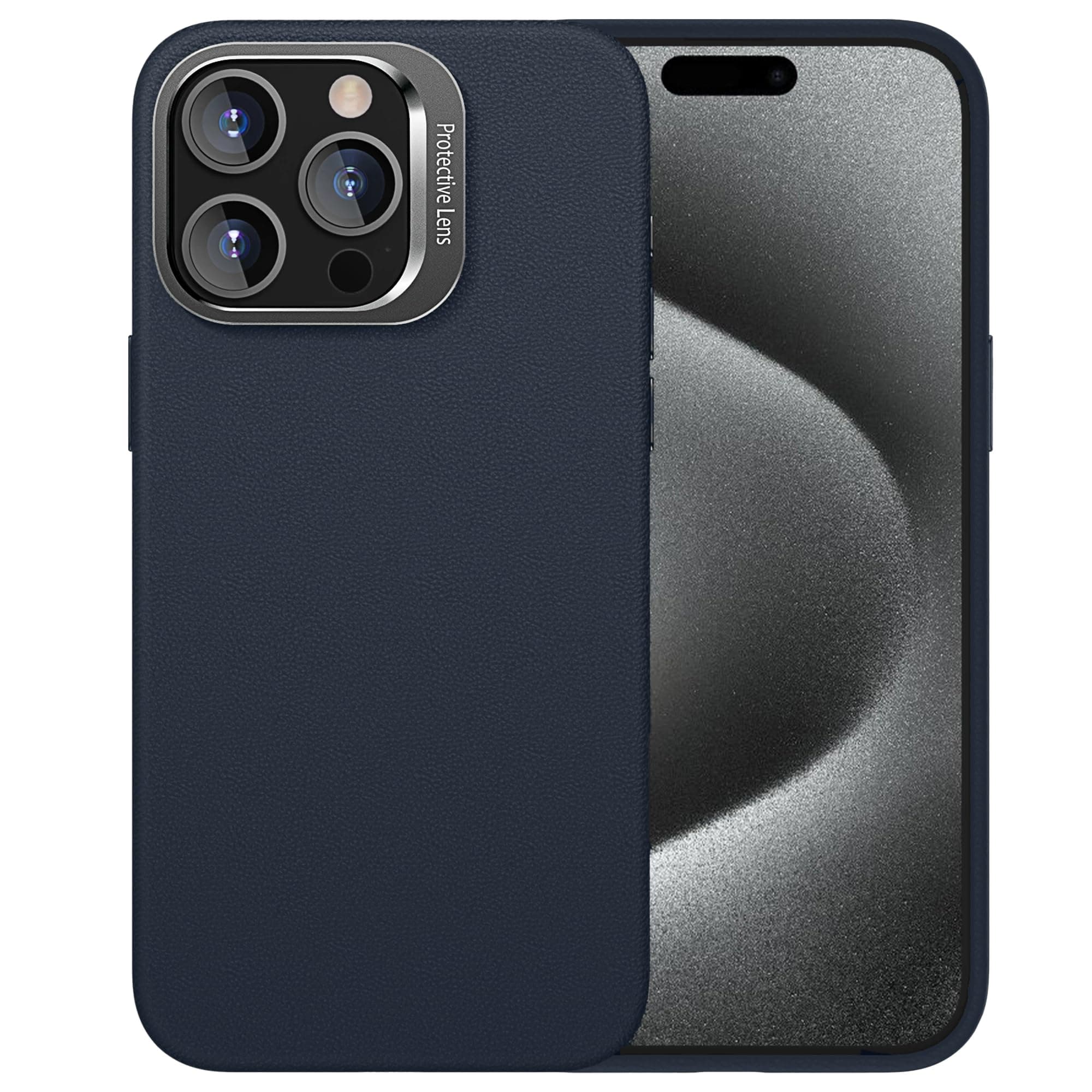 NAPEX PU Leather-Style case for iPhone 15 Pro Max with Kickstand, Multi-Layer Protection, Wireless Charging Compatible, Slim and Stylish (Navy Blue)