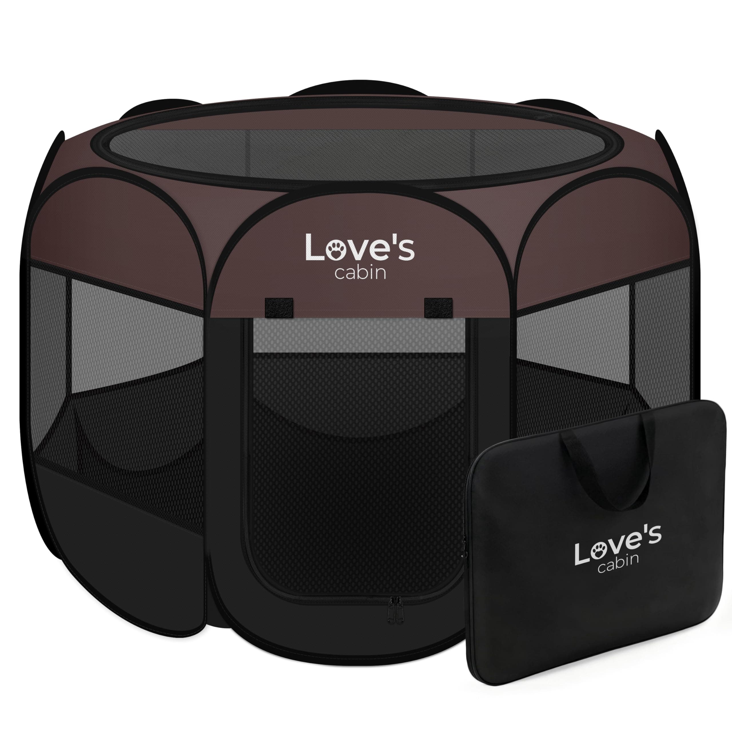 Love's cabin Pet Puppy Dog Playpen, Large Dog Tent Crates Cage Indoor/Outdoor, Portable Playpen for Cat, Foldable Pop Up Dog Kennel Playpen with Carring Case, Removable Zipper Top, Brown