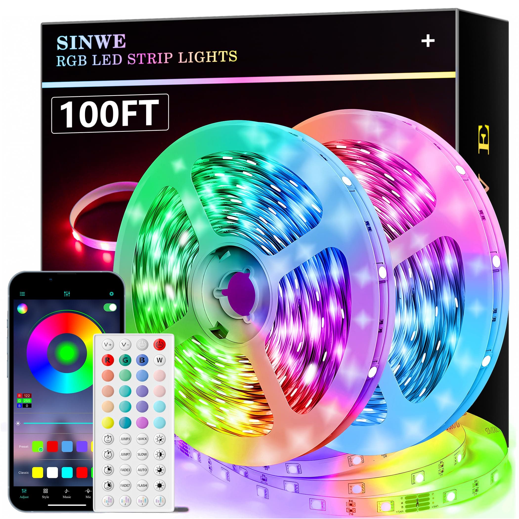 SINWE 100FT(30M) LED Strip Lights with App Control, Remote and Music Sync