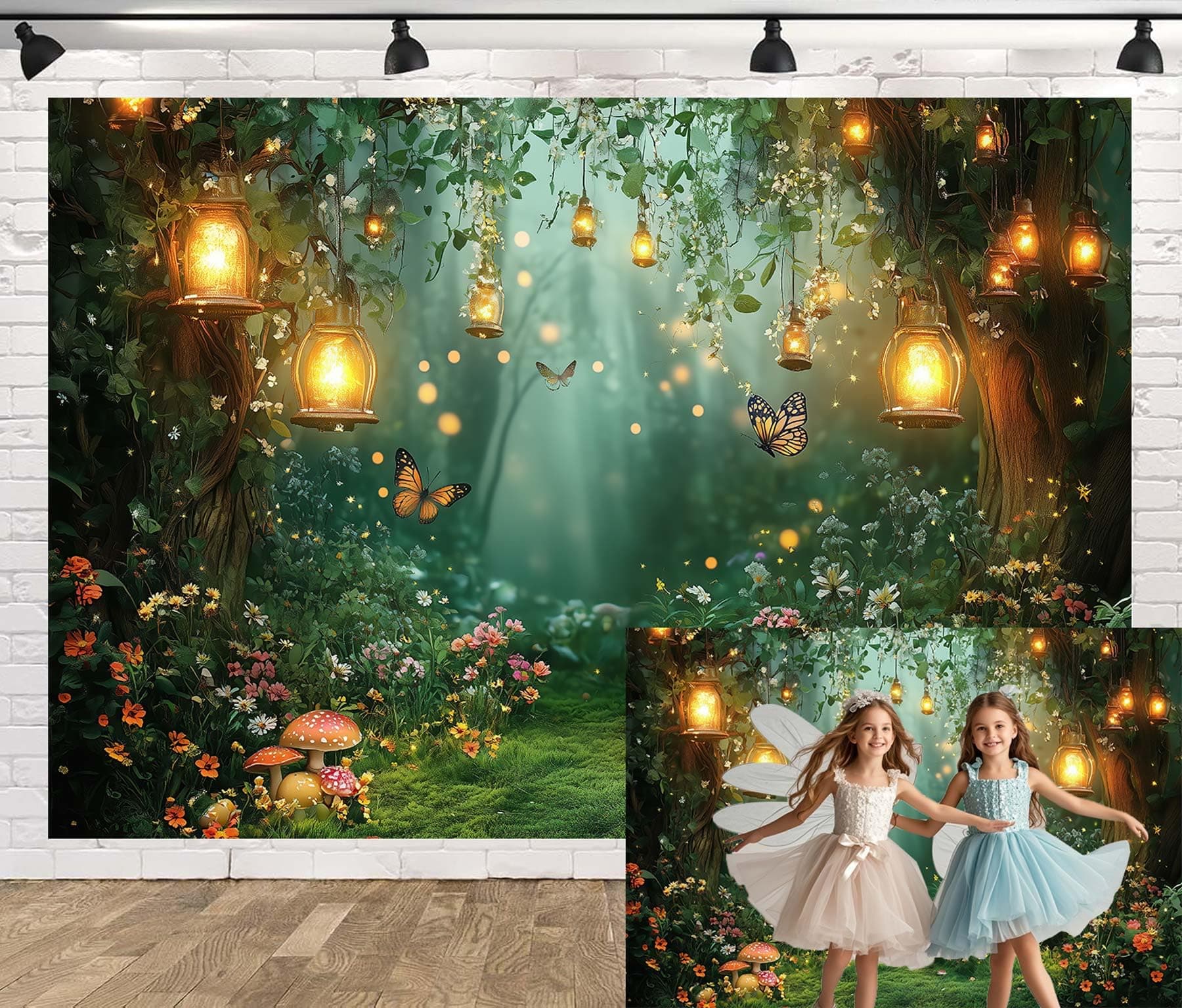 Spring Enchanted Forest Backdrop, Fairy Tale Wonderland Garden Backdrops for Photoshoot, Mushroom Butterfly Woodland Fairy Tea Party Decorations Photo Booth Studio Props Backdrops 12X10FT