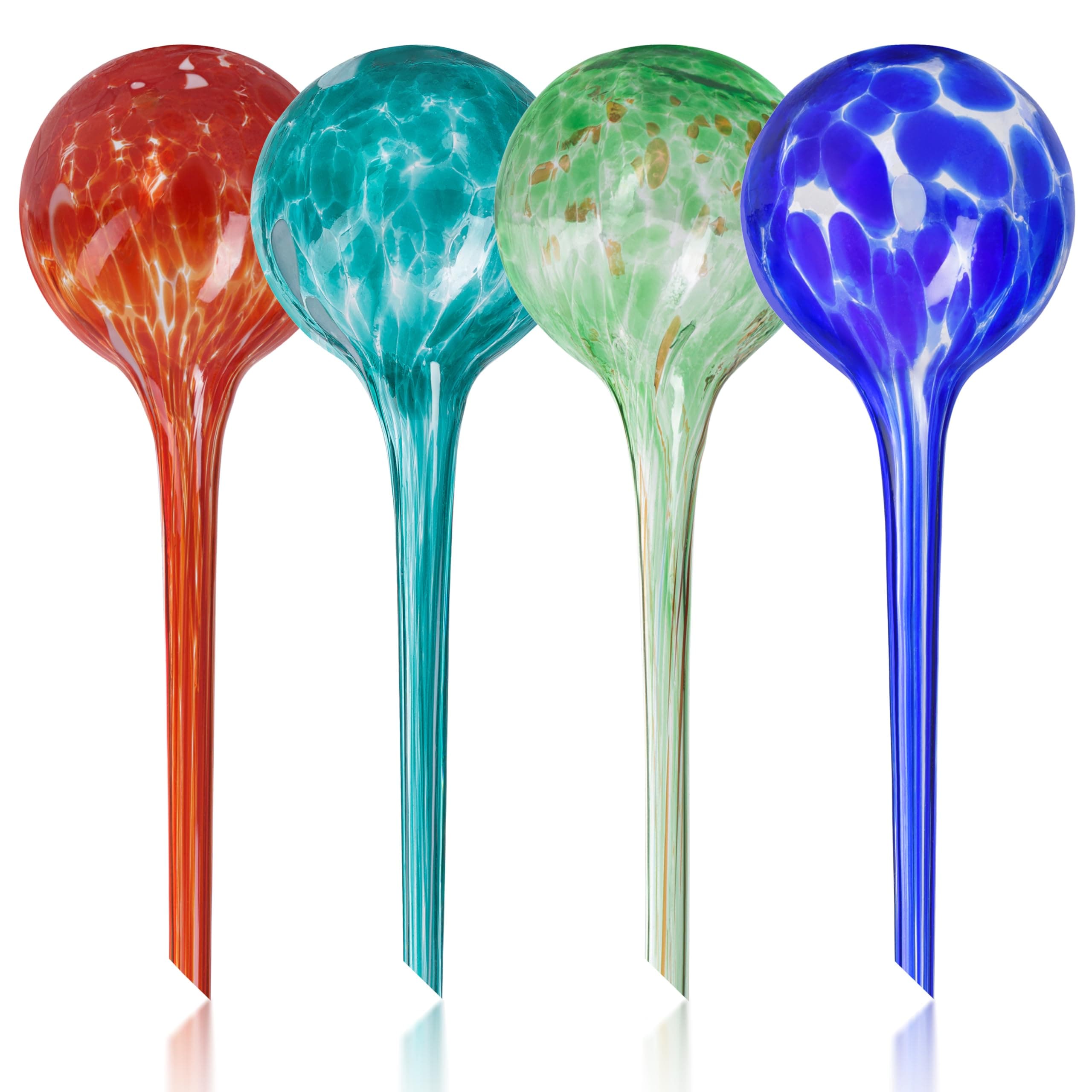 Plant Watering Globes Set of 4 - Large Multicolored Automatic Plant Watering Devices Glass Bulbs - Plant Waterer for Daily Use, Indoor & Outdoor