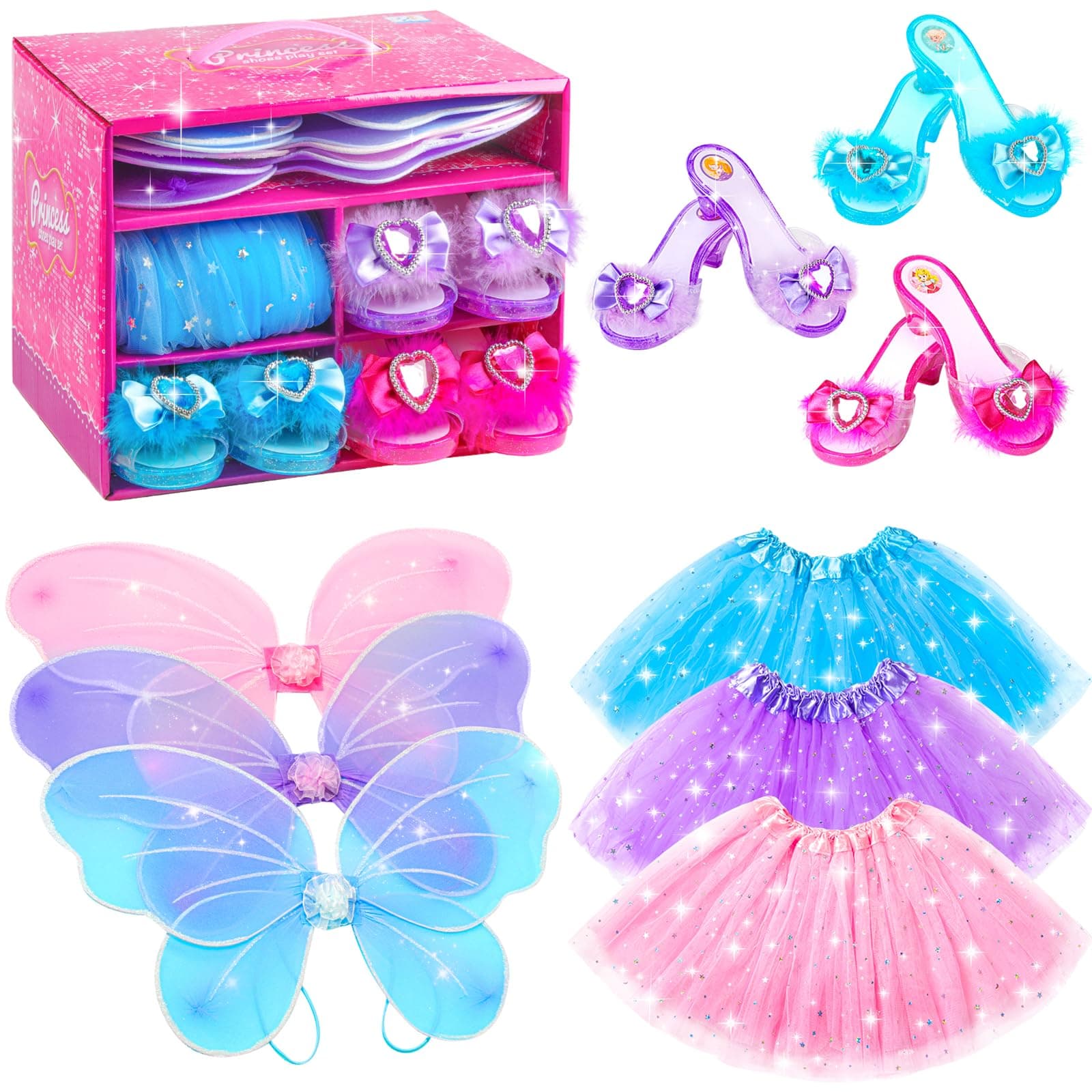 BIBUTY Kids Princess Dress Up Clothes for Little Girls, Pretend Play & Dress Up Costume Wing Set for 3-6 Toddler Little Girls