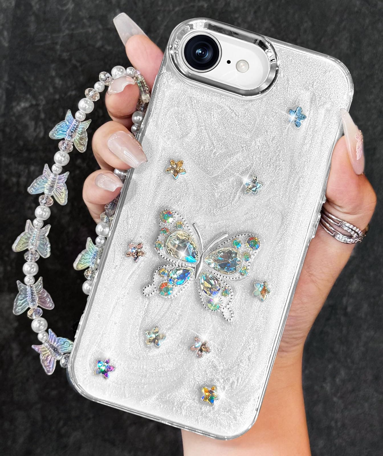 Toycamp for iPhone 16e Case for Women Girls - Cute Girly Kawaii 3D Butterfly Flowers Floral Design with Charm Butterflies Wrist Chain Phone Cover Aesthetic Unique Teens for iPhone 16 e Cases 6.1 Inch