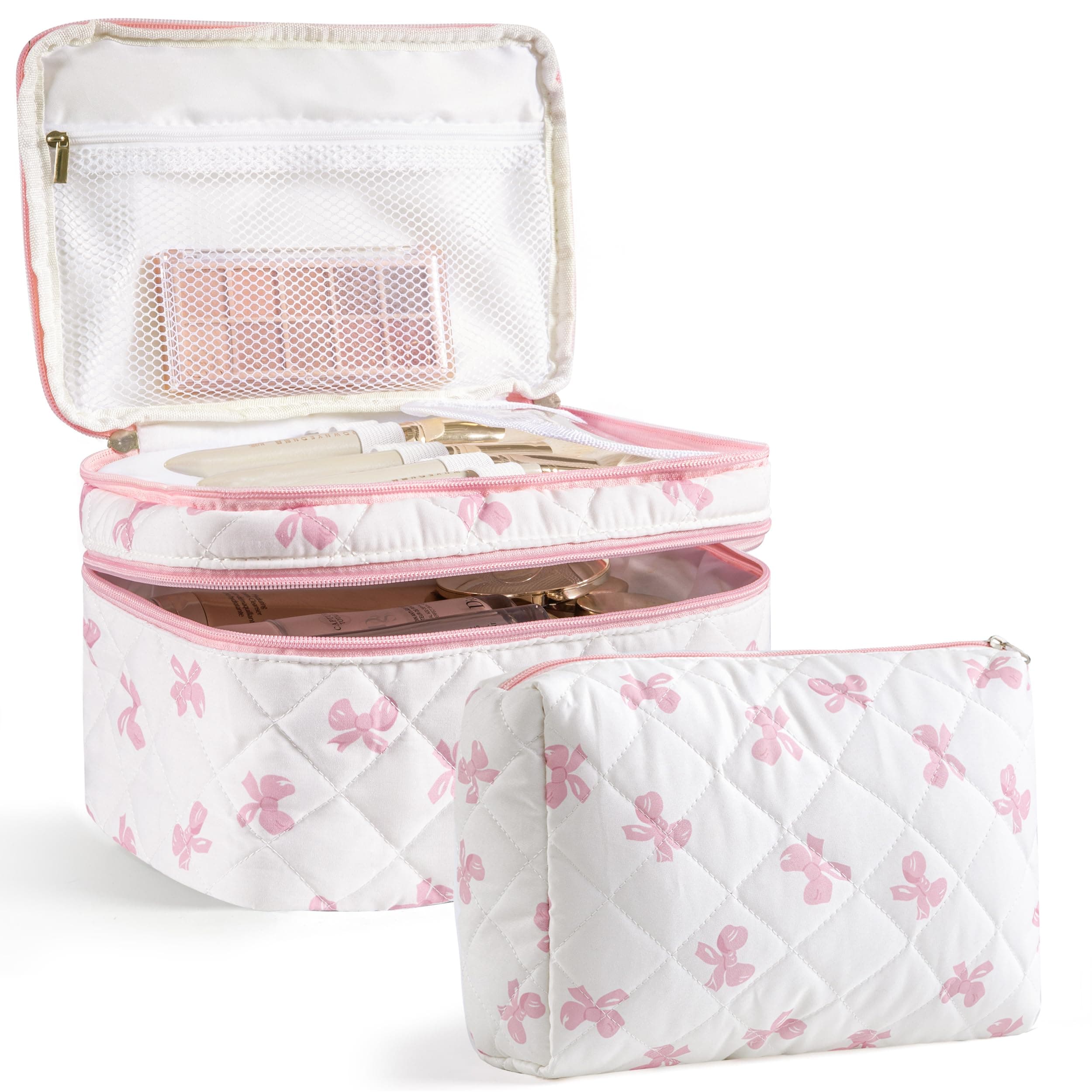 HBselect 2Pcs Floral Makeup Bag Large Quilted Cosmetic Bag Make up Bag