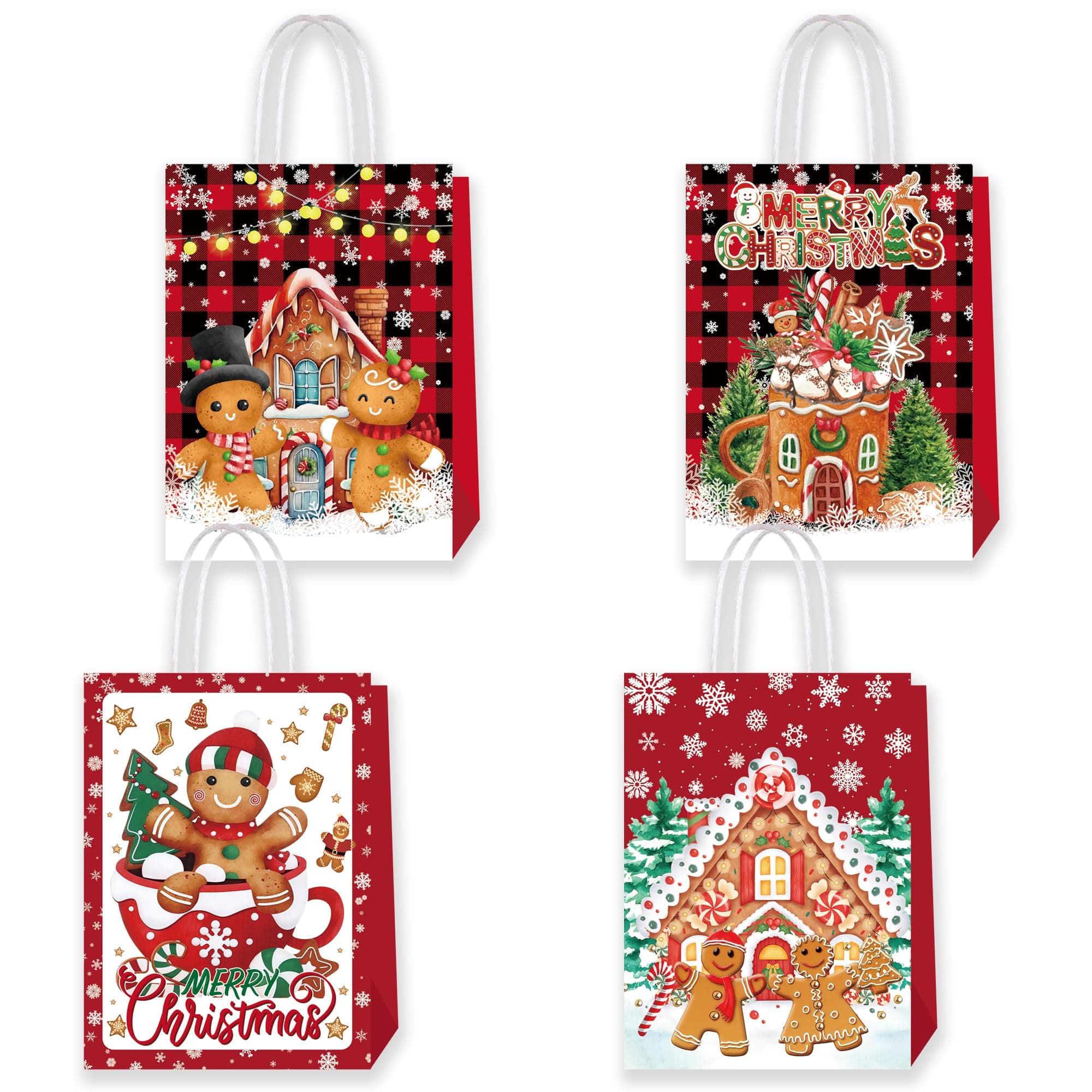 Lyosehy 24PCS of Christmas Gift Gingerbread Man Paper Bags with Handles and Classic Prints for Gift Wrapping and Party Supplies (Gingerbread man)