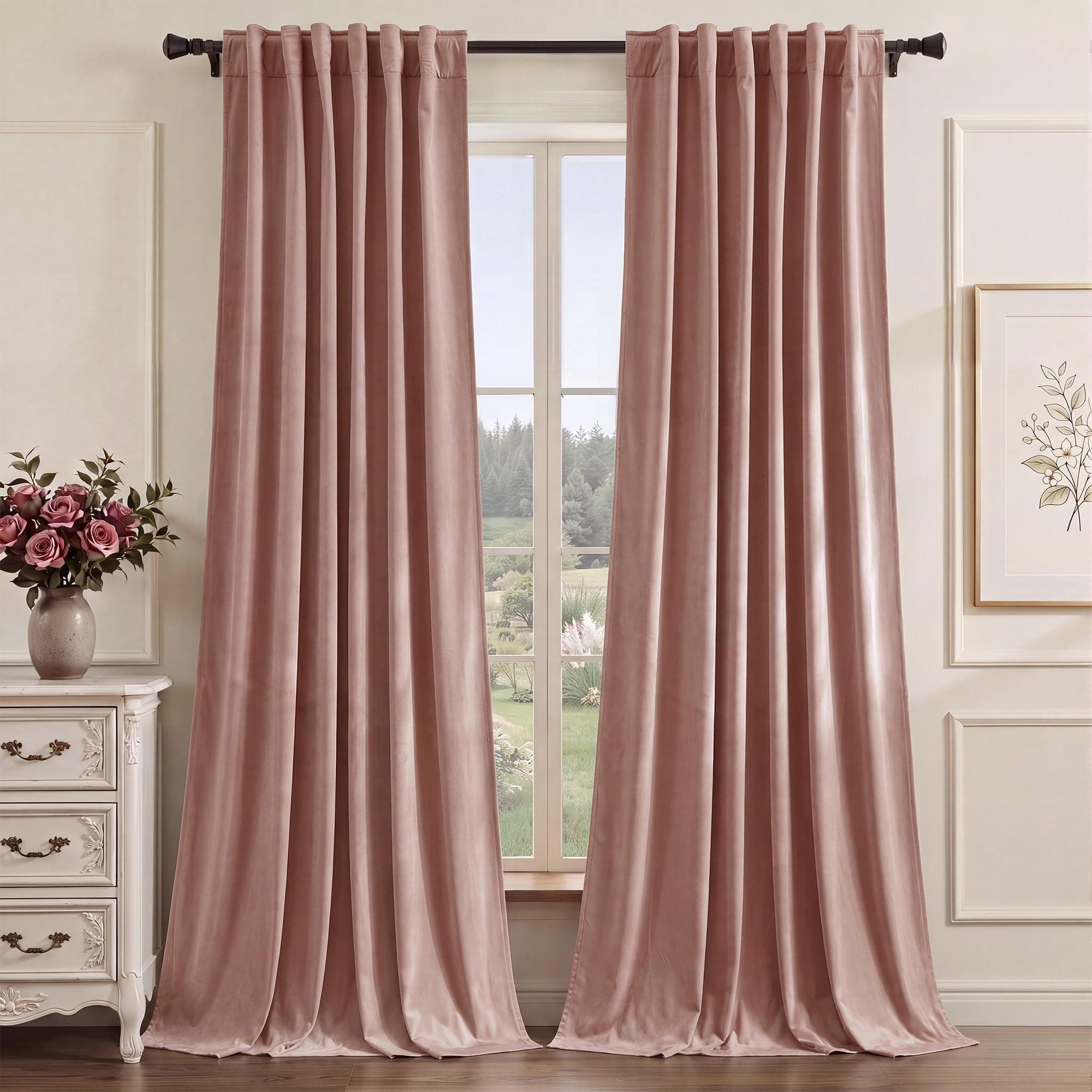 StangH Pink Girls Bedroom Velvet Curtains 90 Inch Length 2 Panels