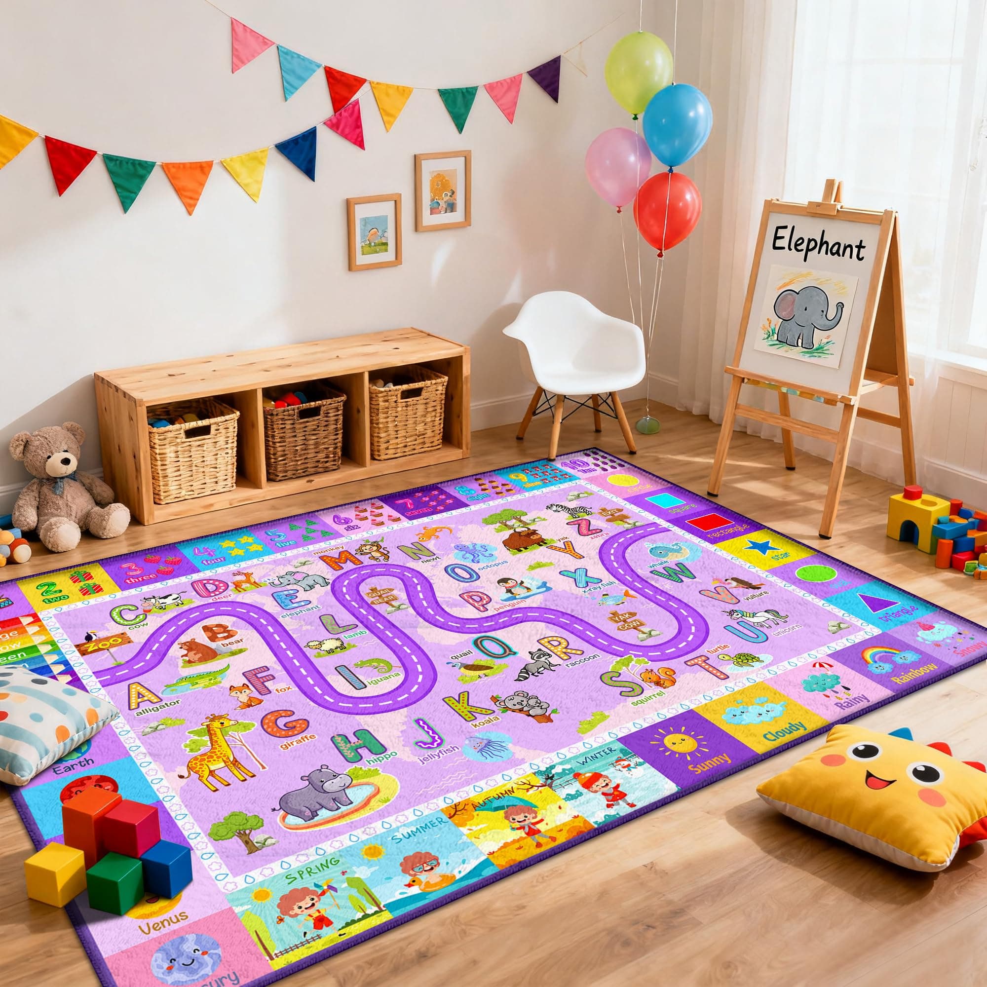 Itvgekp Girl Kids Nursery Rug,Purple Play Mat for Children's playroom