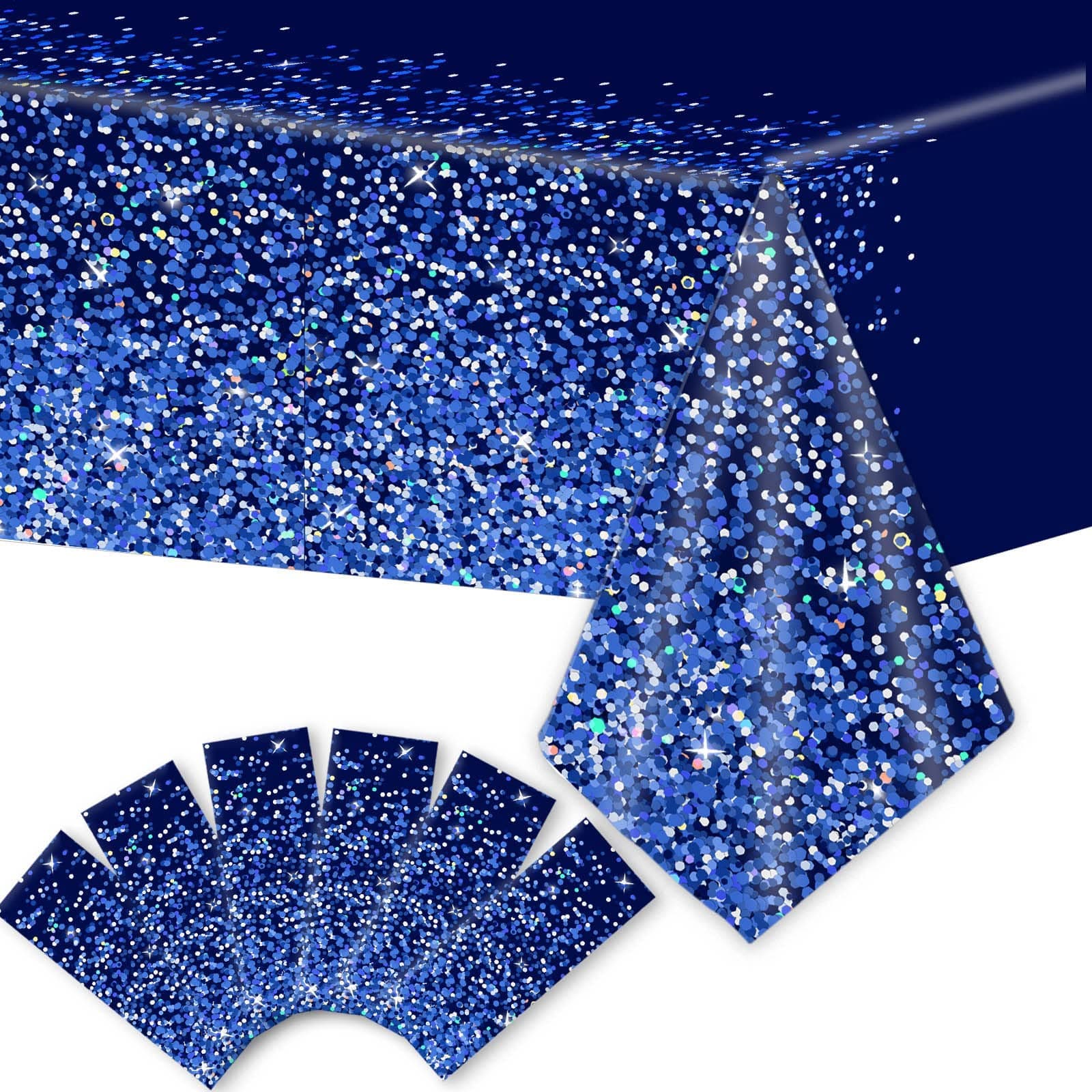 6pcs Sparkle Blue Sequin Glitter Tablecloth Blue Sequin Table Cloth Blue Sequin Wedding Table Cover Party Decorations 105 x 54 inch Graduation Anniversary Indoor or Outdoor Holiday Decor（Plastic）