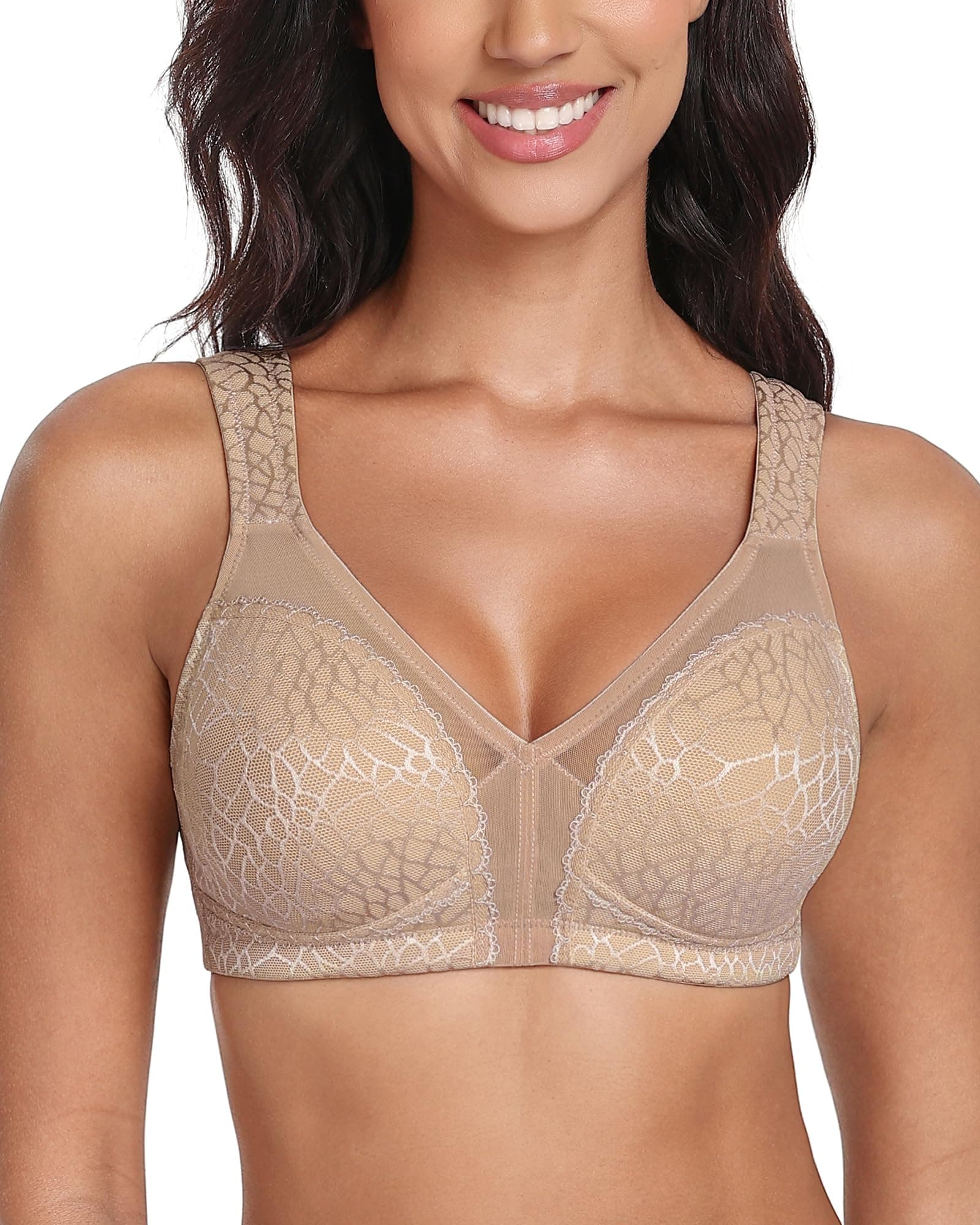 Lemorosy Full Coverage Non Padded Wireless Minimizer Bra Women's Plus Size Underwear Comfort and Double Support for Large Bust(Brown,40E)
