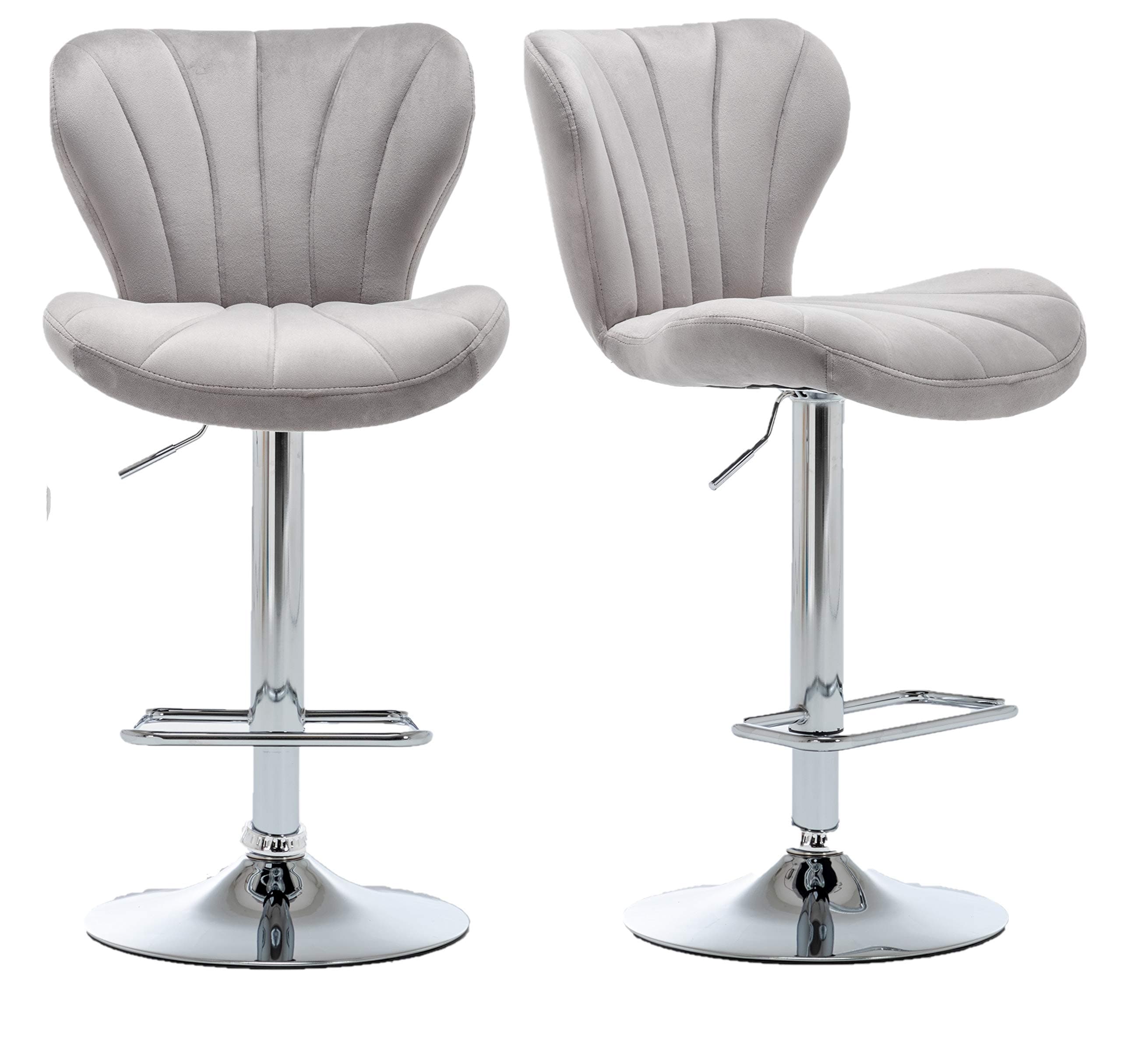 BTEXPERT Premium upholstered Dining 24.4-33" High Back Stool Bar Chairs, Set of 2 Pack Grey Velvet