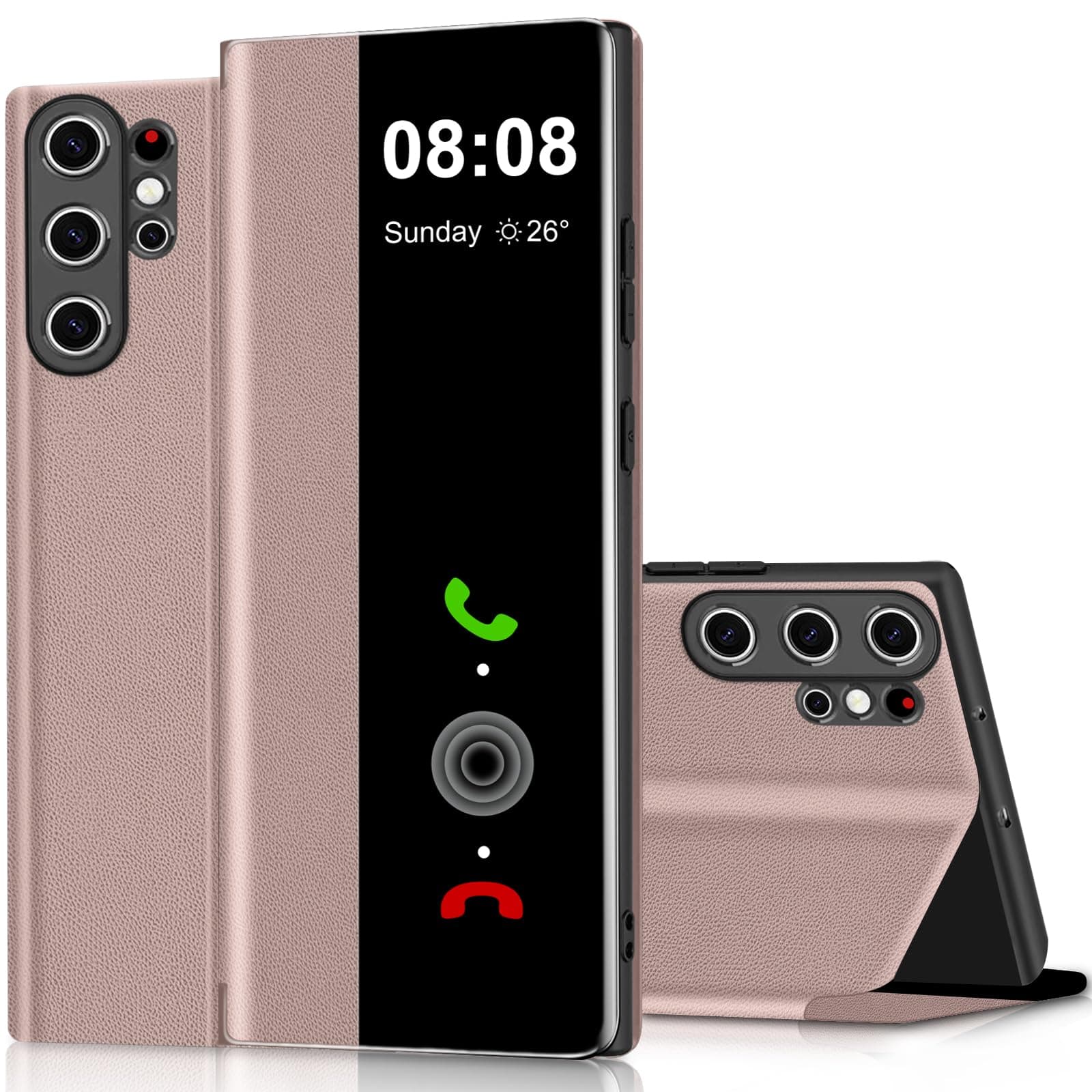 for Samsung Galaxy S25 Ultra Case S-View, Clear Smart Smart Window Flip Premium Leather TPU Inner for Samsung S25 Ultra Flip Case, Anti-Scratch Kickstand Case for Samsung S25 Ultra (Pink)