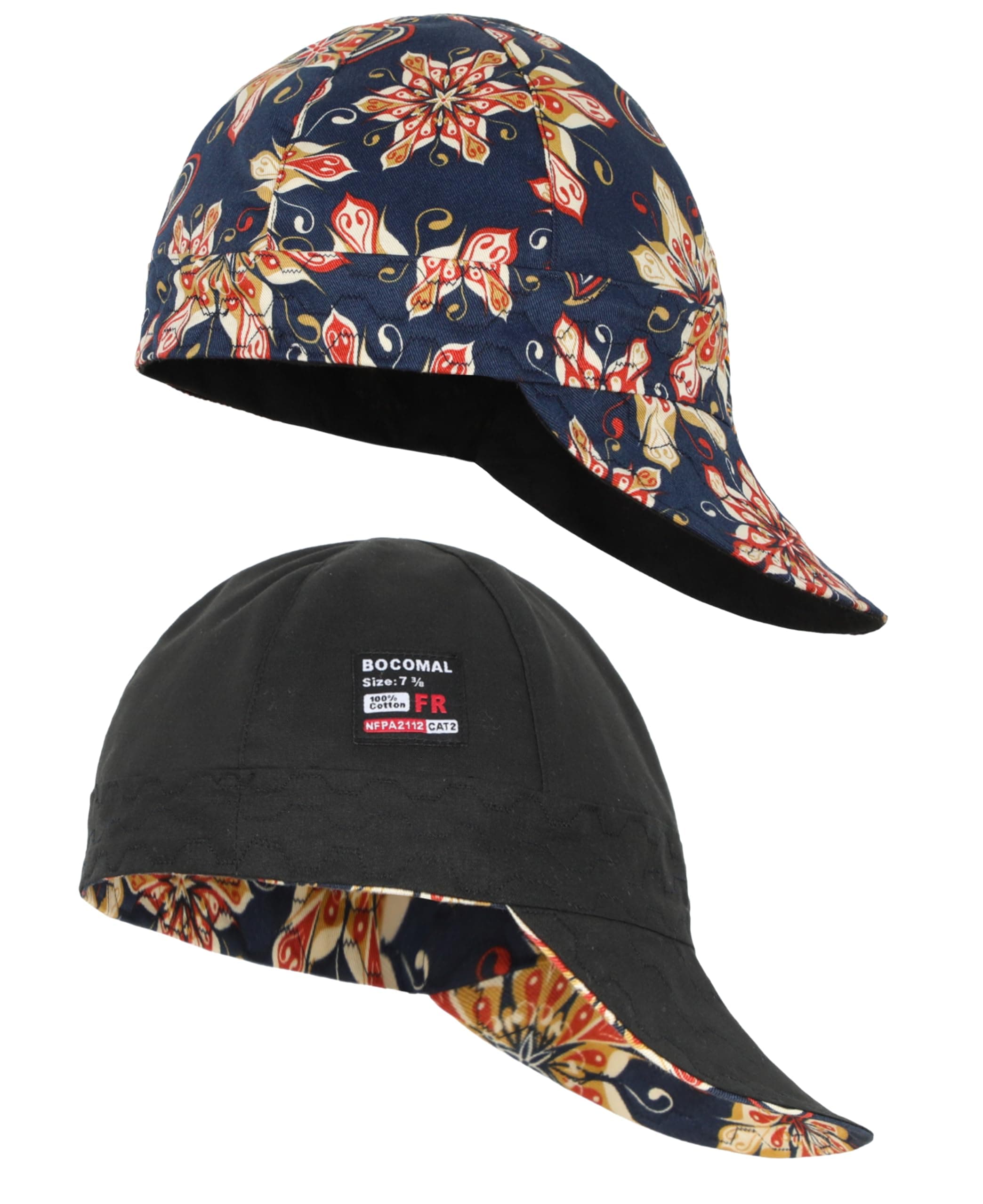 BOCOMAL 2 Pack Welding Cap Plaid Style CAT2 NFPA2112 Flame Resistant 7OZ Midweight Welder Hats 7 3/8