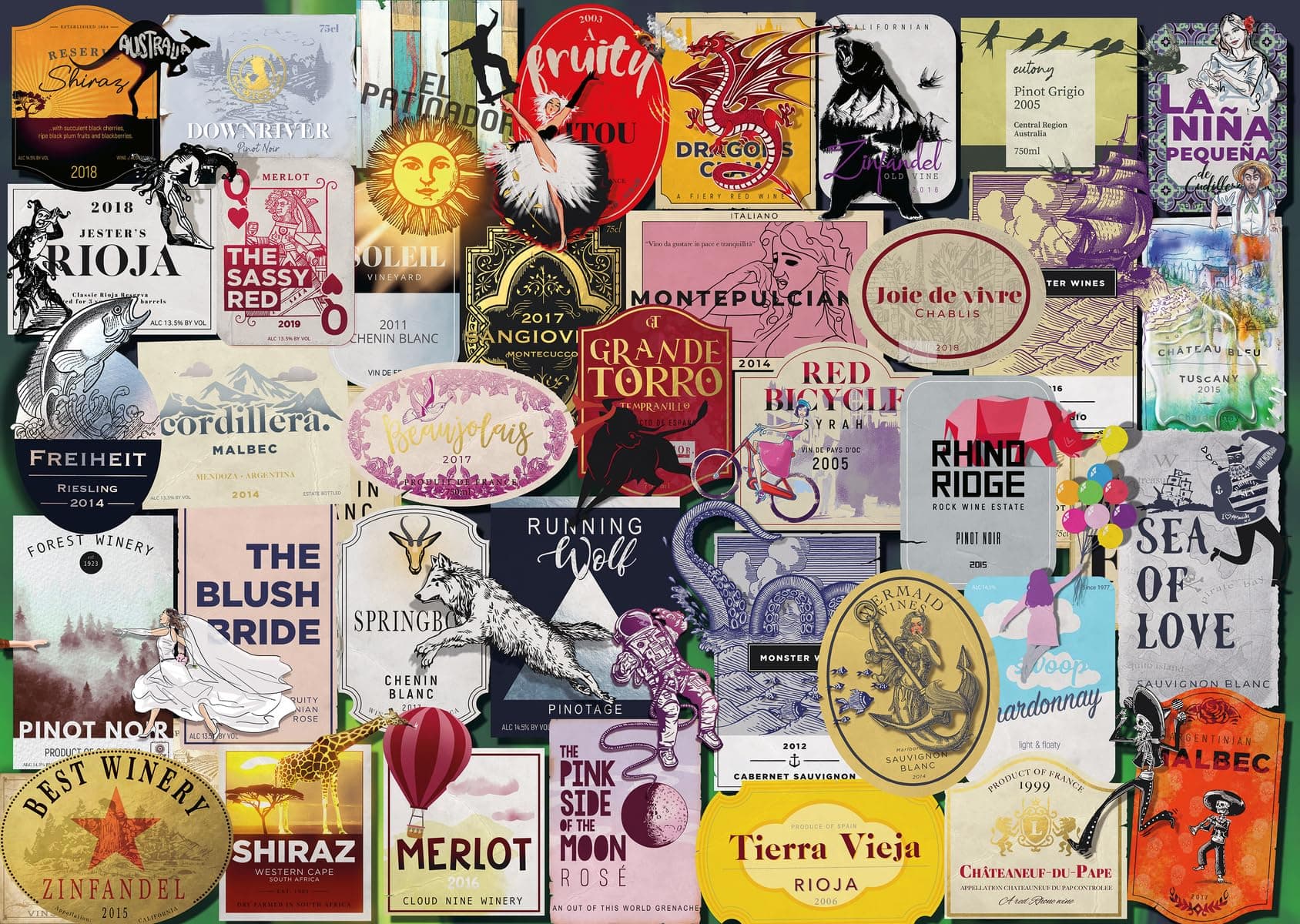 Wonder Forge Wine Labels 1000 Piece Jigsaw Puzzle for Adults - Unique, Perfectly-Fitting Pieces - Fun, Vibrant Imagery - Amazon Exclusive