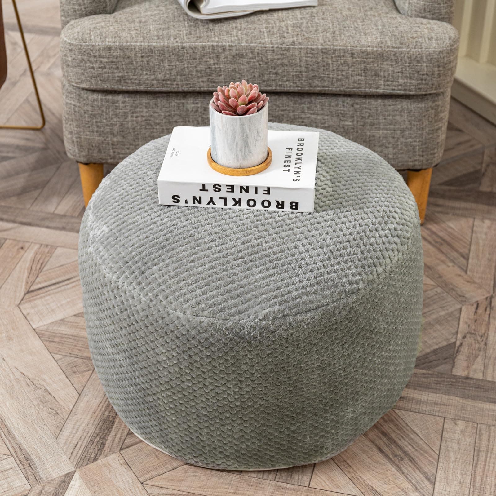 Asuprui Pouf Ottoman Unstuffed Pouf Ottoman Foot Rest No Filler Foot Stool Floor Pouf 20x20x12 Inches Fuzzy Chair Floor Chair Foot Rest with Storage for Living Room Bedroom Light Gray Pouf Cover