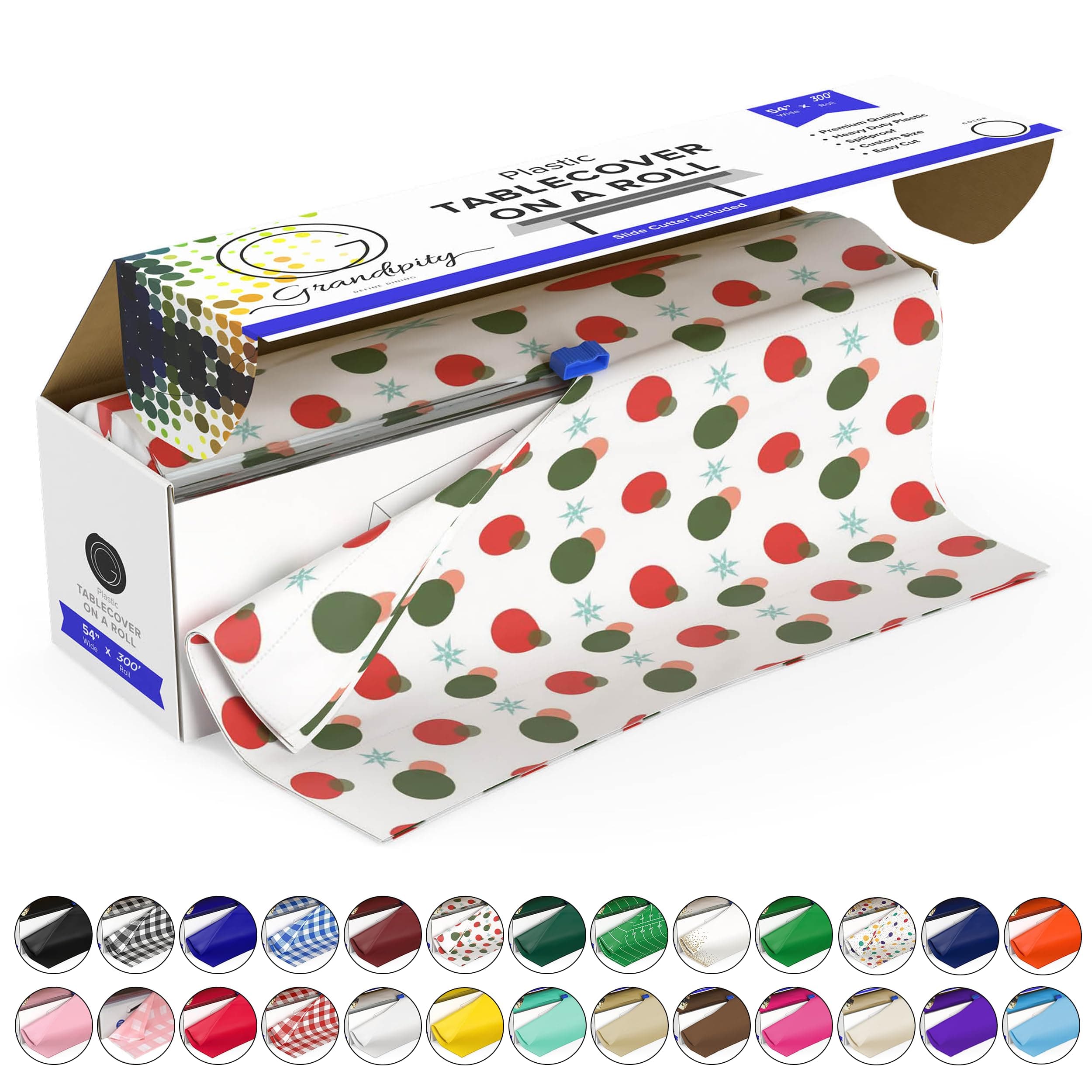 Grandipity Plastic Table Cloth Roll - 54in x 300 Ft. Table Cover Holiday