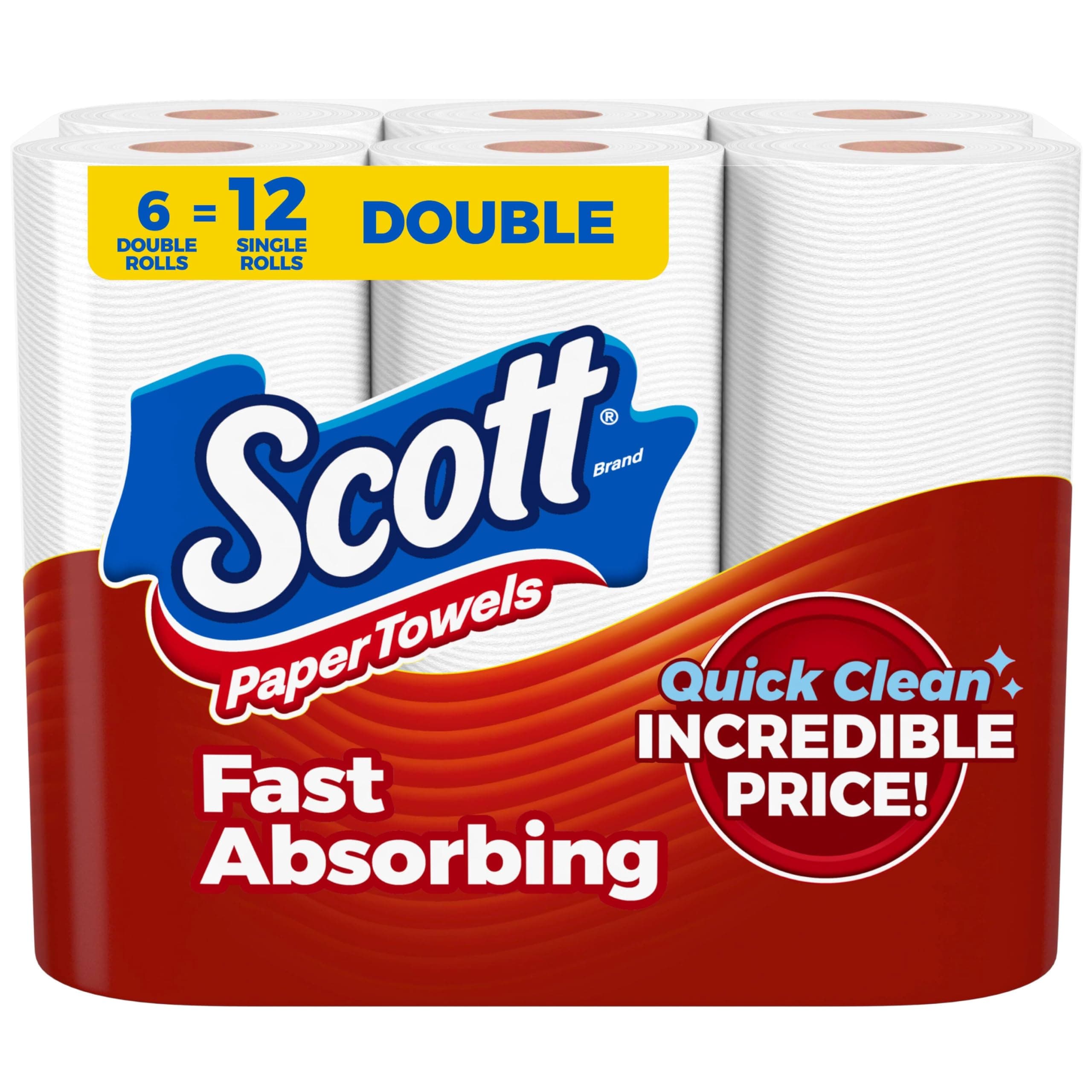 Scott Paper Towels, Choose-A-Sheet, 6 Double Rolls, 108 Sheets Per Roll