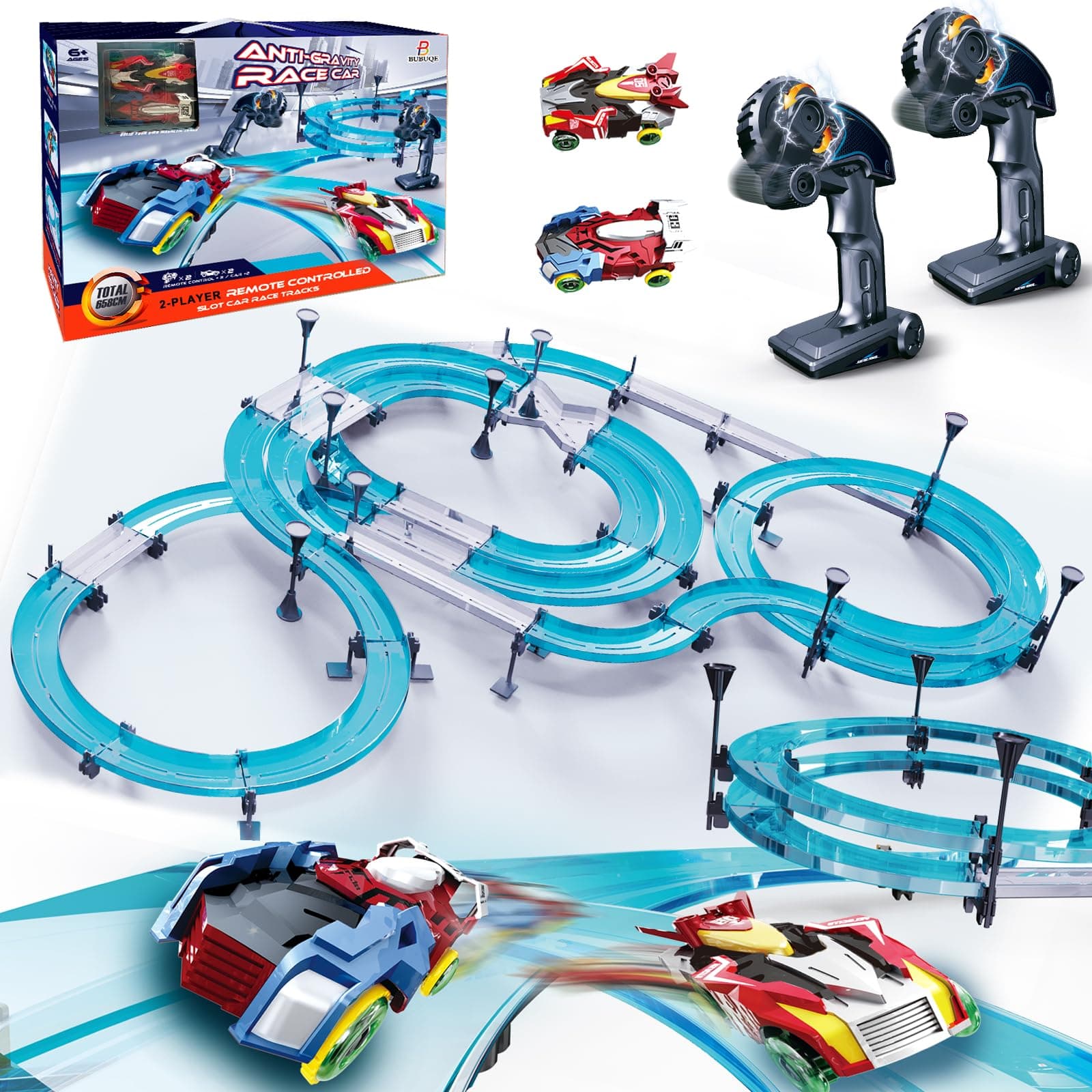Slot Car Race Track Sets Electric Remote Control Car for Kids Rechargable Magnetic Attraction Cars High-Speed Racing Game Circular Overpass Track Gifts Birthday Toys for Boys Kids Age 6 7 8-12