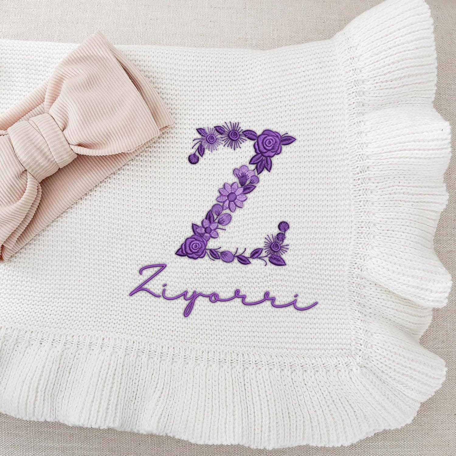 Personalized Embroidered Baby Blanket with Name,100% Cotton Newborn Baby Gifts for Boy Girl,40 * 30 inch, Customized Handmade Chunky Knit Nursery Blanket, Kids Birthday & Baby Showers Style 6