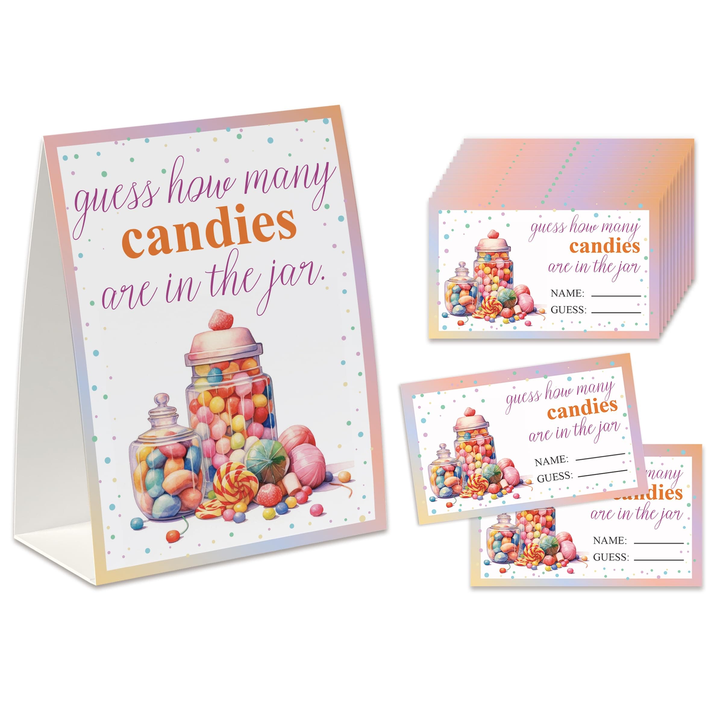 How Many Candies in The Jar Game (1 Standing Sign + 50 Cards), Candy Guessing Game, Gender Reveal Game, Baby Shower Game, Baby Shower Ideas-GHMC07