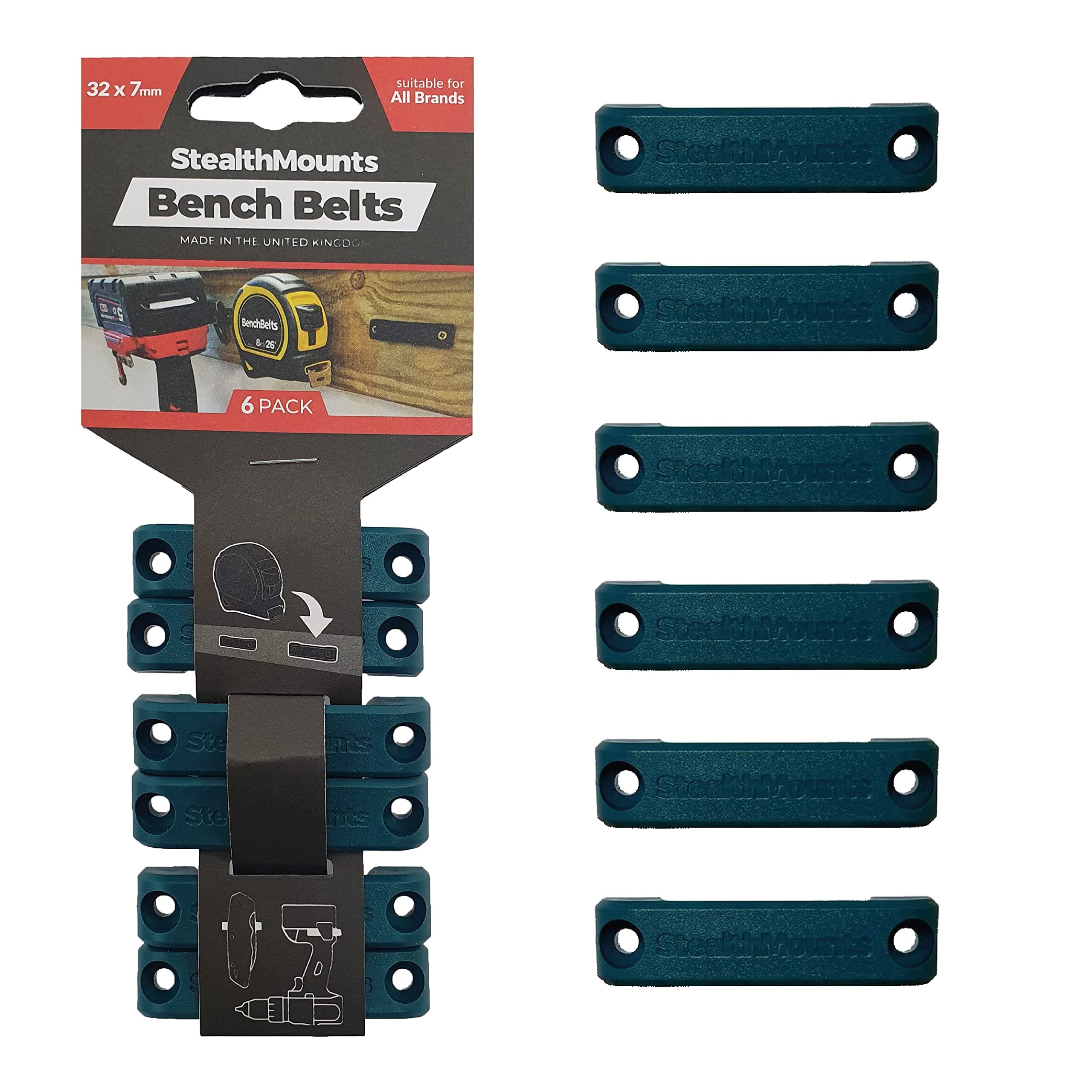 Ceinture de Banc StealthMounts - Porte-Outils Universel - Paquet de 6 | Ensemble de Pinces Porte-Outils | Support idéal pour Outils électriques, Rubans à mesurer et Clips de Ceinture | Bleu