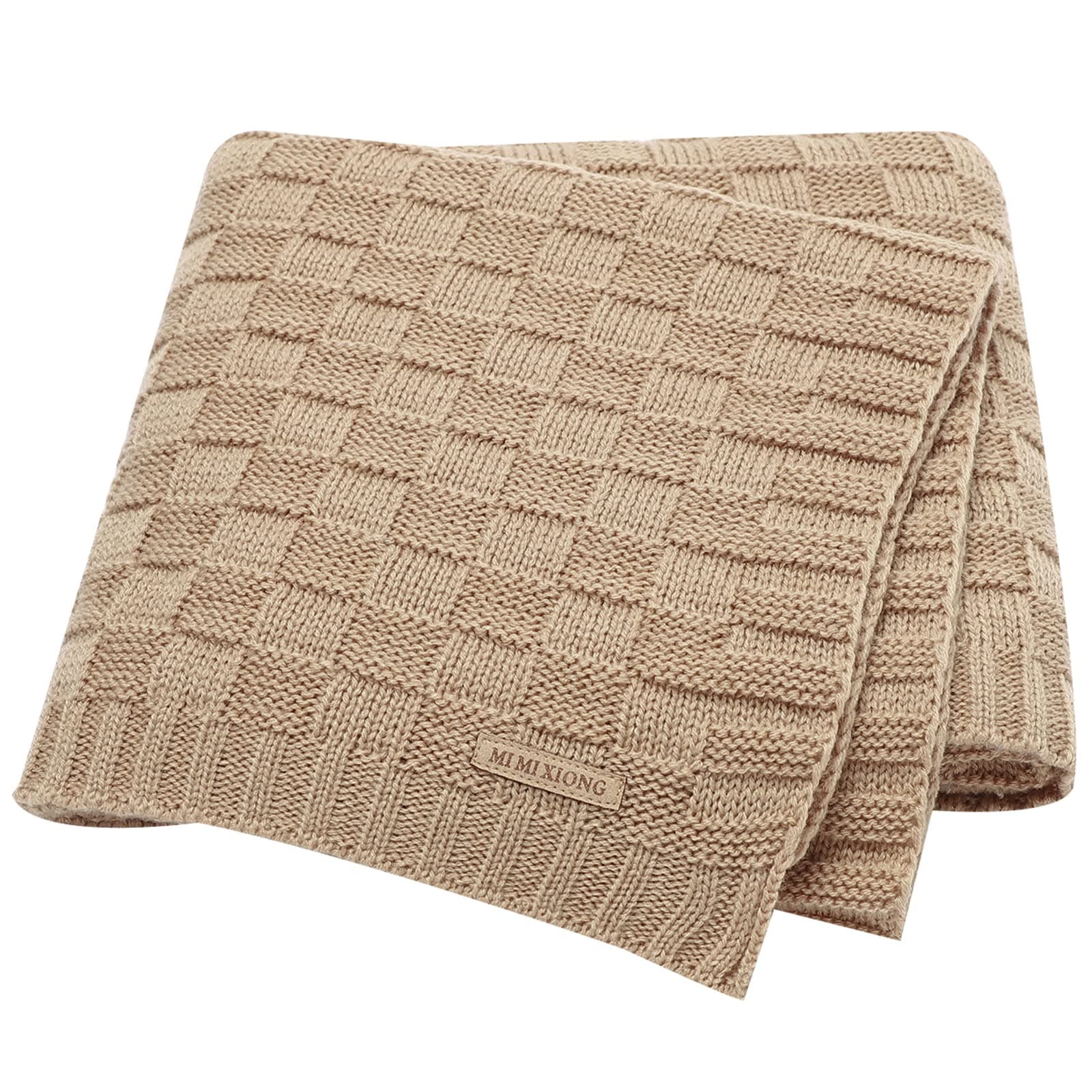 LAWKUL Cable Baby Blankets Crochet Babe Blanket Netural Newborn Receiving Swaddle Blanket for Boy Girl 100x80cm Beige