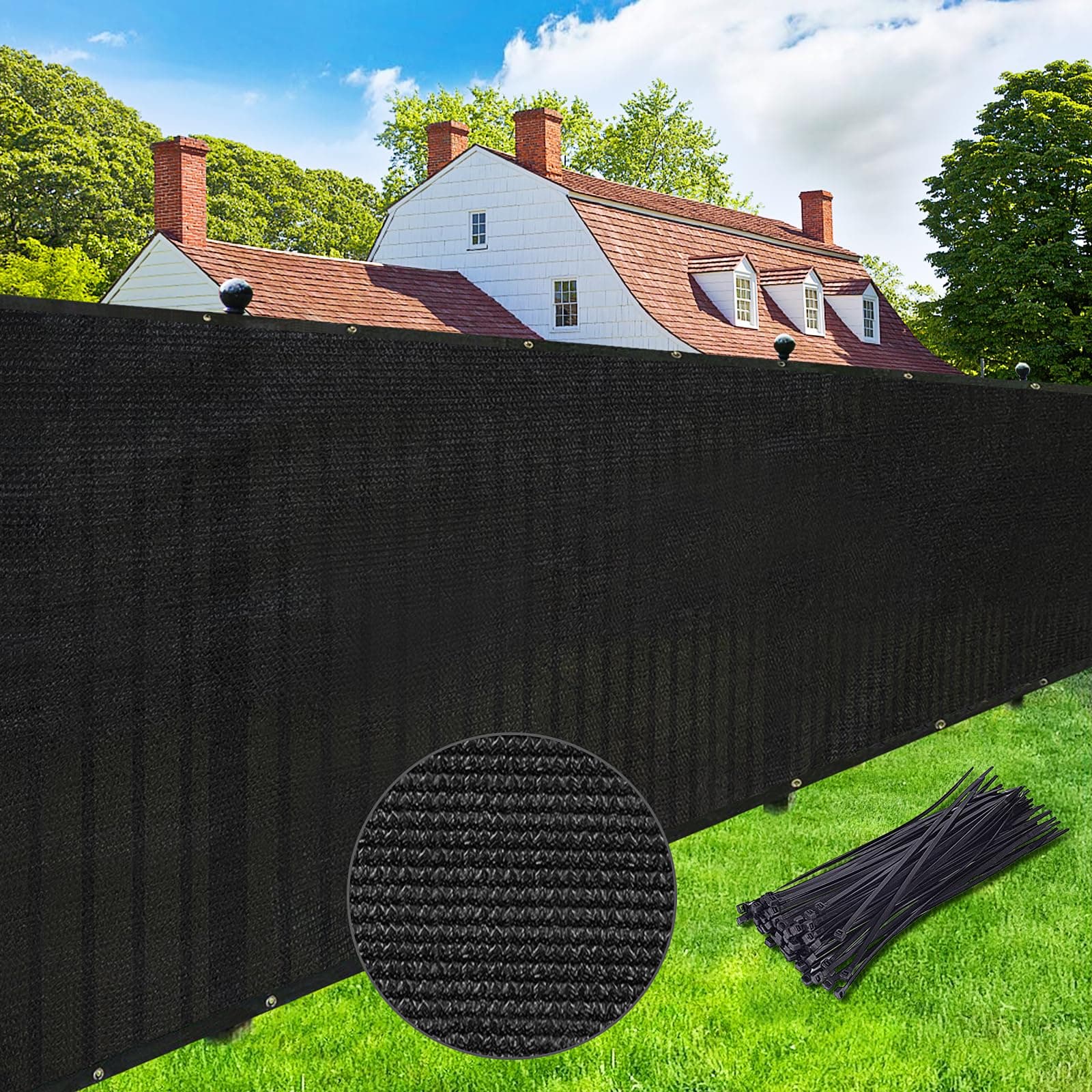 UPGRADE Privacy Fence Screen 8'X41' Black 90% Visibility Blockage 170 GSM Mesh Shade Cover Panels for Backyard,Balcony,Home Decoration with Zip Ties,Customized Avaliable
