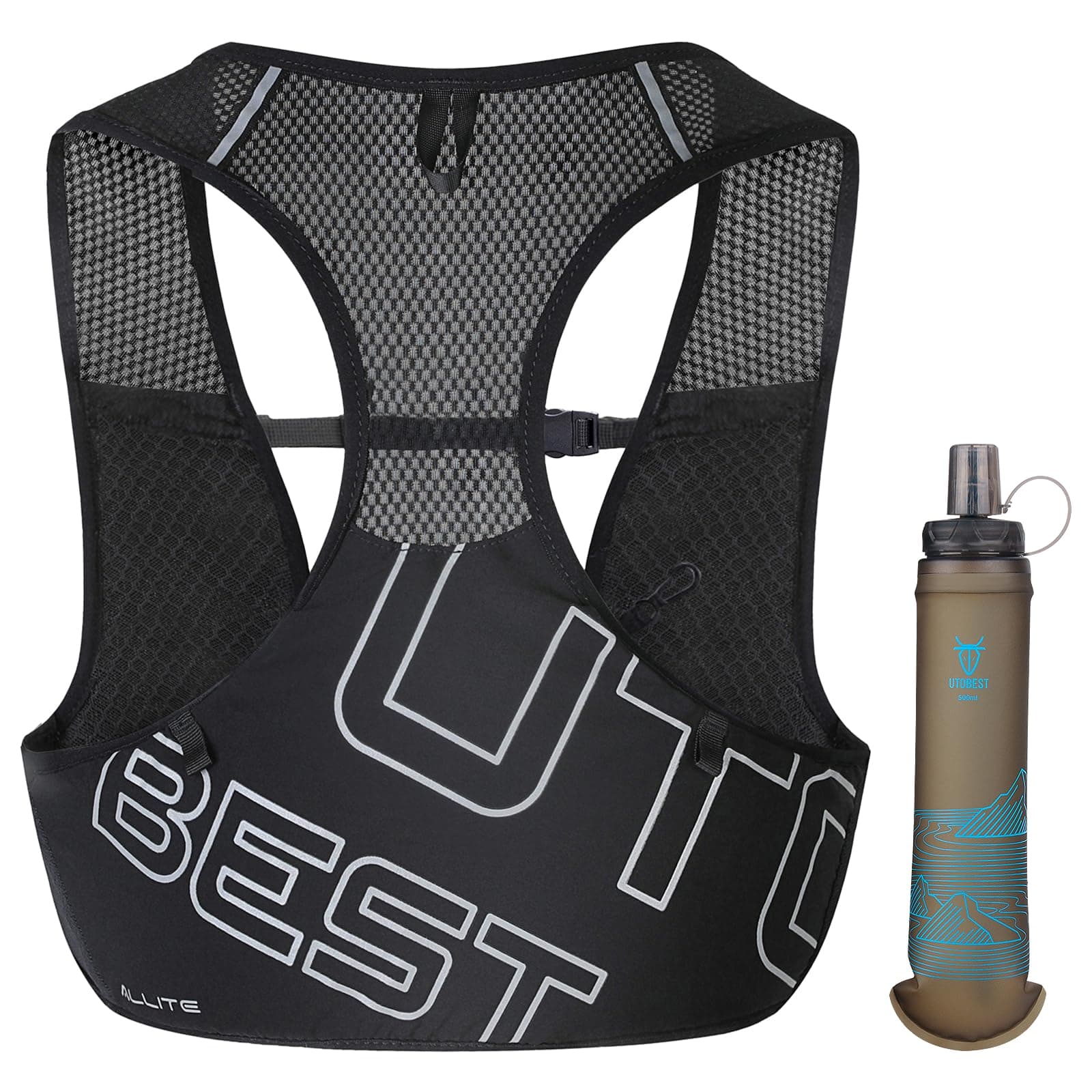 UTOBEST Running Vest for Women Men, Ultra-Light Minimalist Hydration Vest with 500ml Bottle Blue, Breathable Reflective Running Gear for Trail Hiking Jogging ML