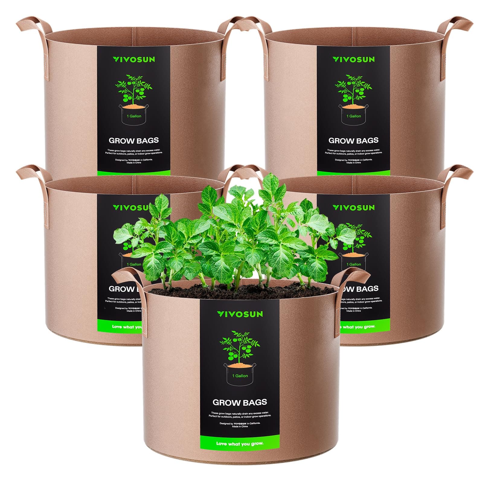 VIVOSUN 5-Pack 1 Gallon Plant Grow Bags Fabric Pots with Handles