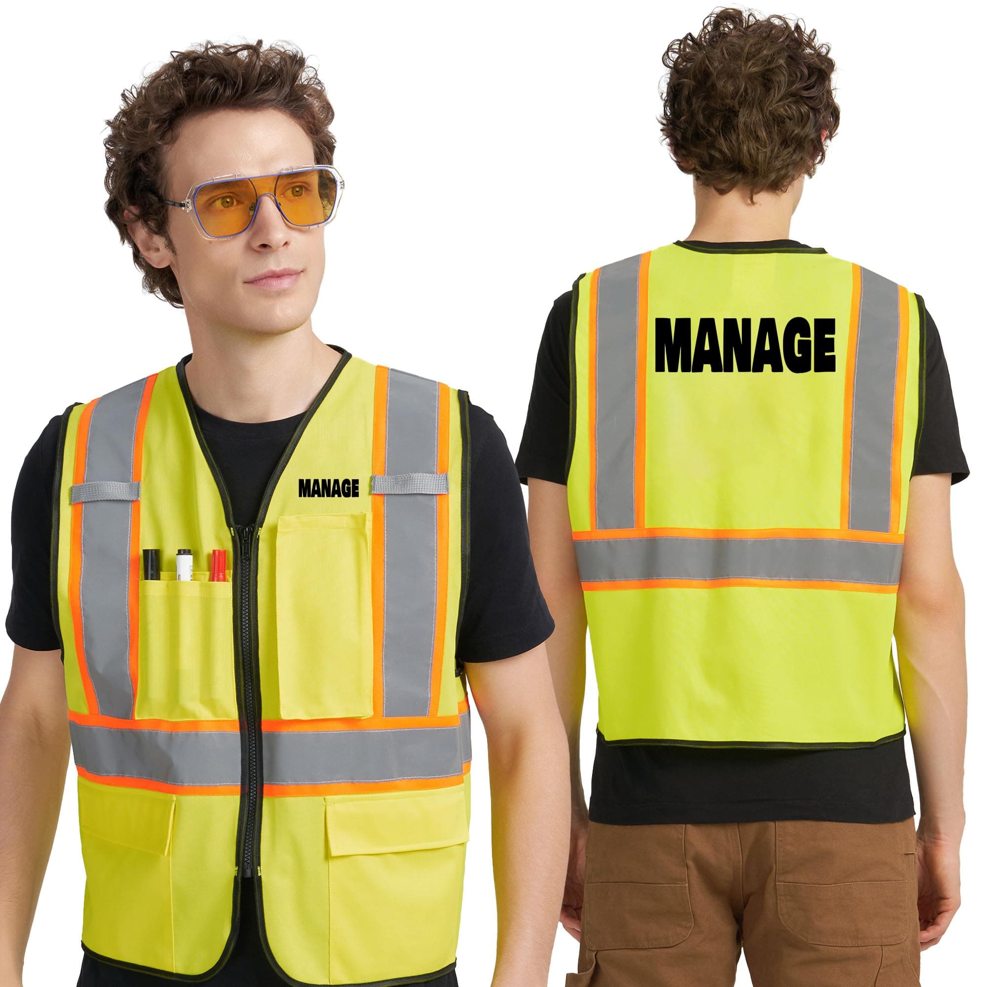 A-KSAFETY High Visibility Security Vest for Security Guards, Safety Workers, Construction & Men's Work, Yellow-manage, 7X-Large