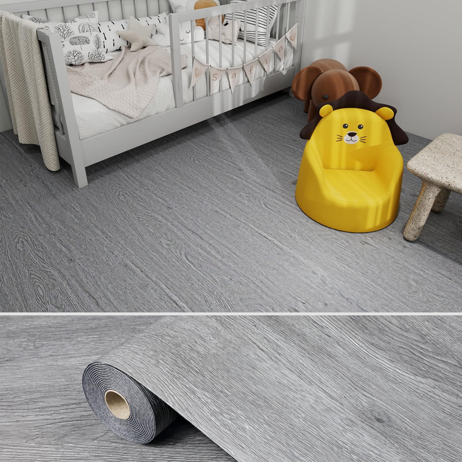 Grey Peel and Stick Floor Tiles 15.7"x118" Thicken Wood Grain Vinyl Flooring Rolls Removable Self-Adhesive Waterproof Wood Look Peel and Stick Flooring for Bedroom Bathroom Kitchen