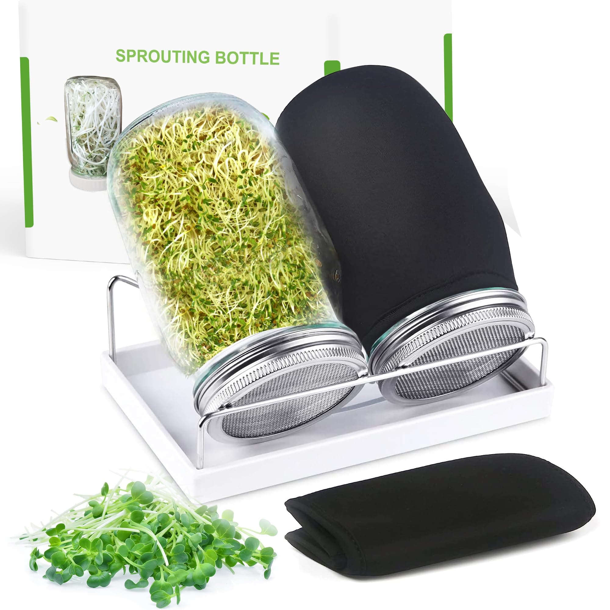 Kitmiido Organic Seed Sprouting Jar Kit – 2 × 32 oz Wide-Mouth Mason Jars
