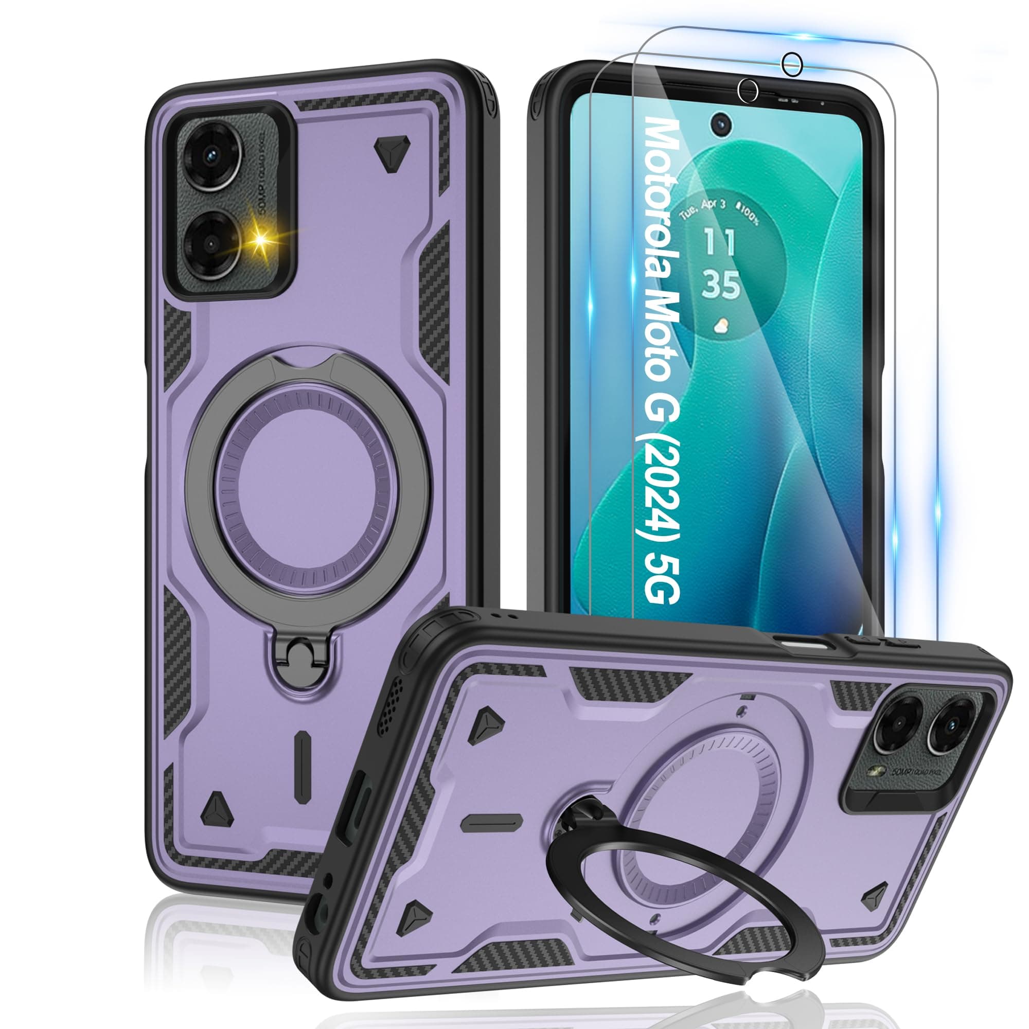 Gritup for Moto G 5G 2024 & Moto G Play 5G 2024 Magnetic Case | Compatible with MagSafe & [HD Screen Protector×2],Metal Rotated Kickstand,Military Grade Shockproof Protective,Purple
