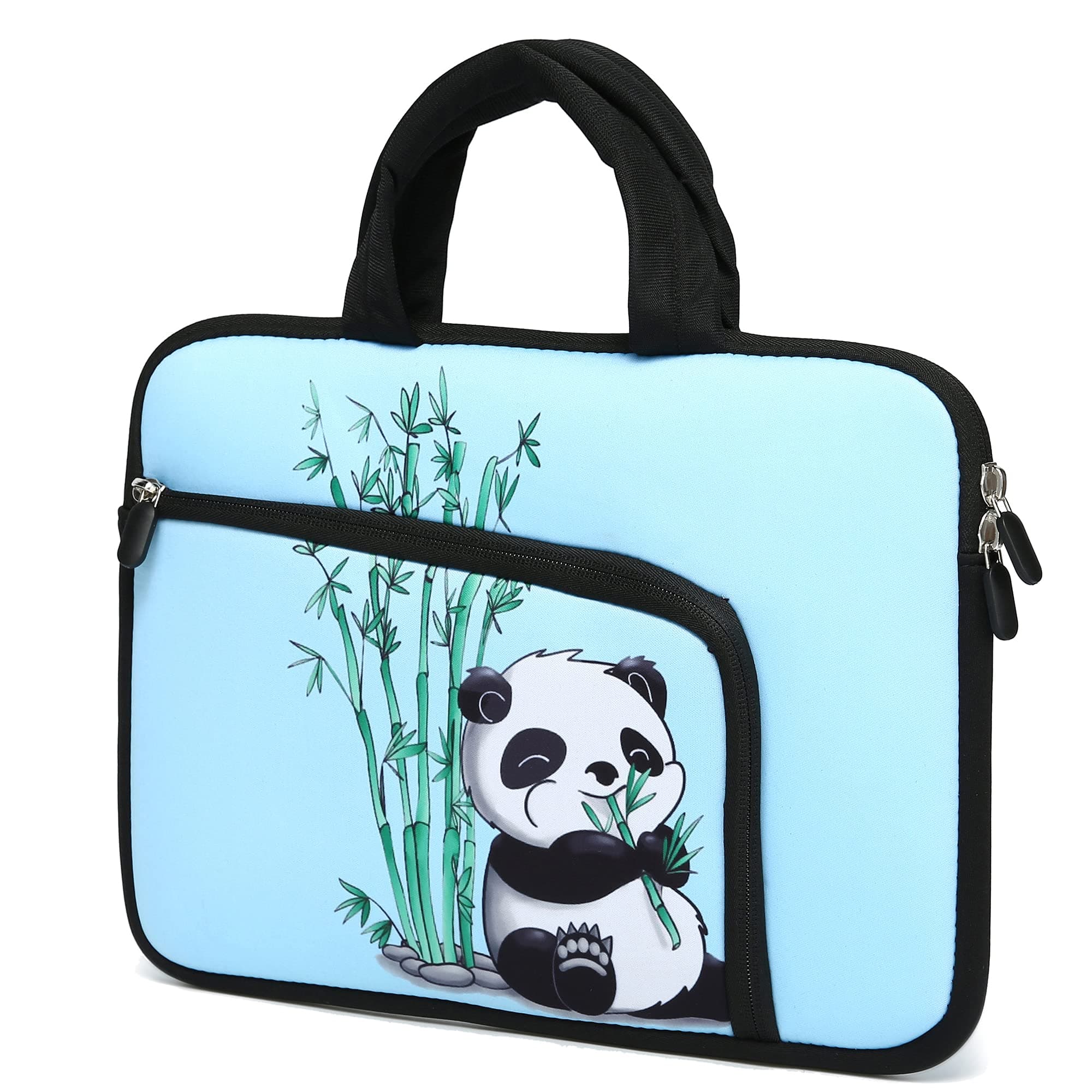 14 15 15.4 15.6 inch Laptop Handle Bag Computer Protect Case Pouch Holder Notebook Sleeve Neoprene Cover Soft Carring Travel Case for Dell Lenovo Toshiba Chromebook ASUS Acer, Two Pockets(Cute Panda)