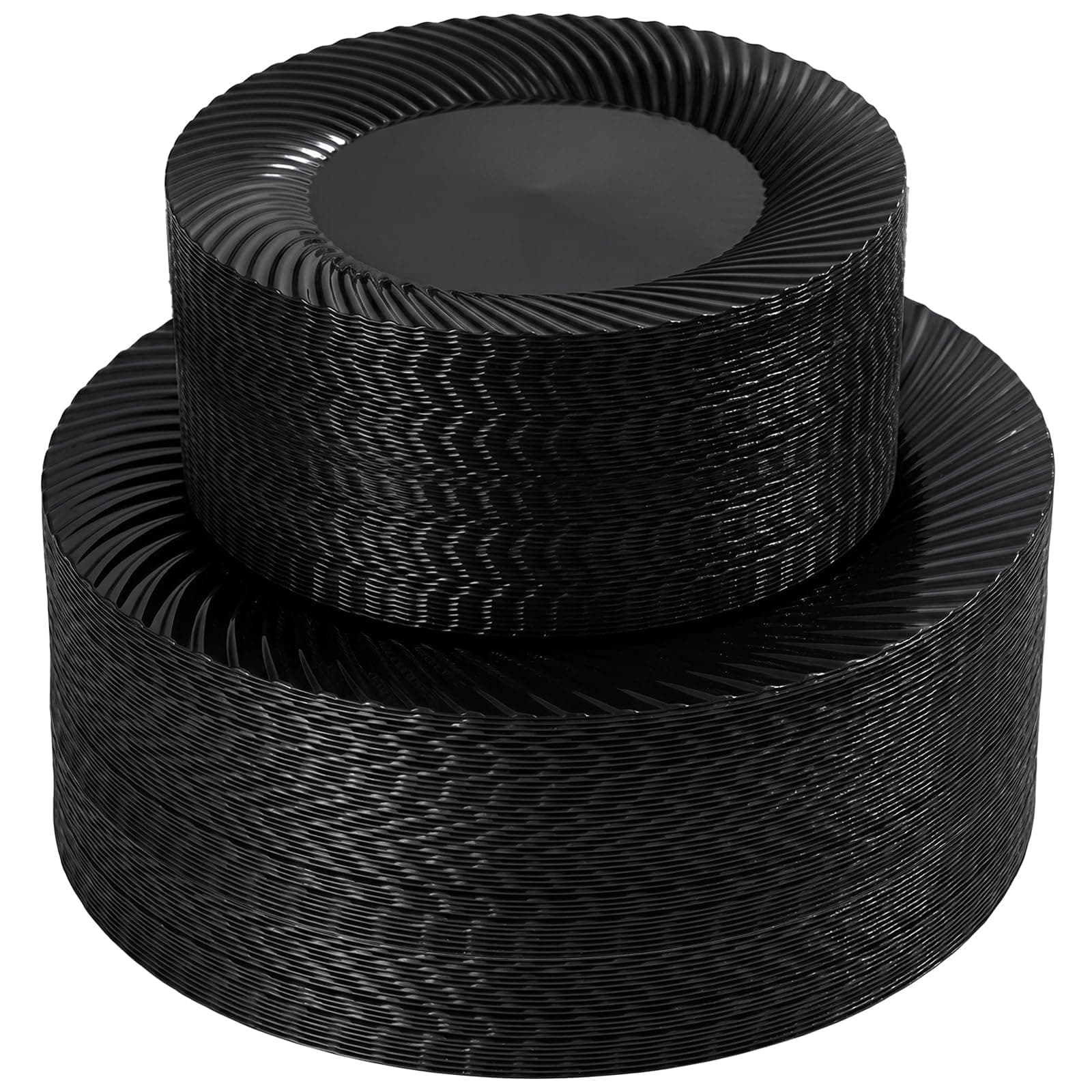 WELLIFE 100Pcs Black Plastic Plates for Party, Black Disposable Plates Include 50 Dessert Plates and 50 Dinner Plates for Wedding, Birthday, Catering Events