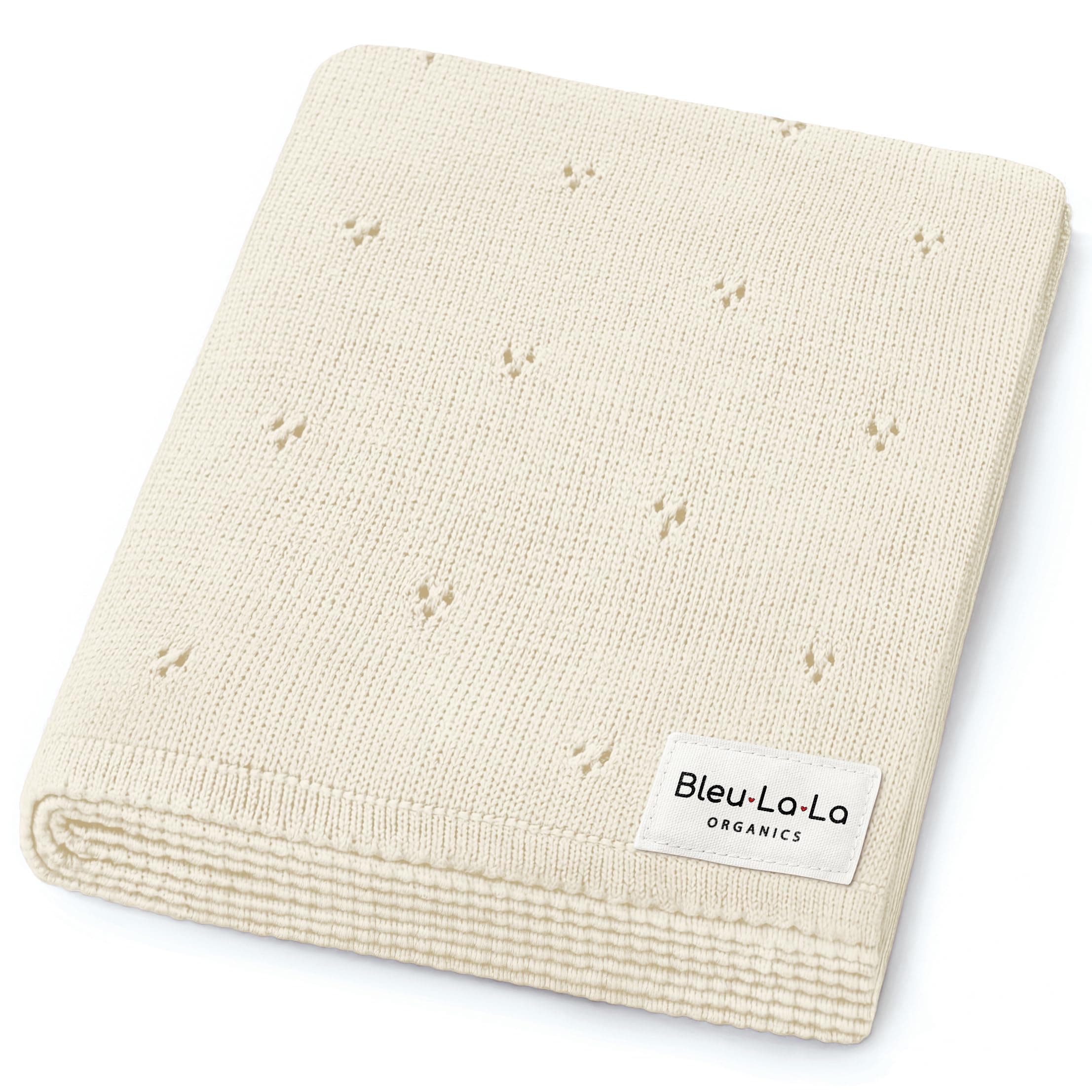Bleu La La Luxury Organic Cotton Lightweight Knit Baby Blanket (18 - Pointelle - Butter Cream)
