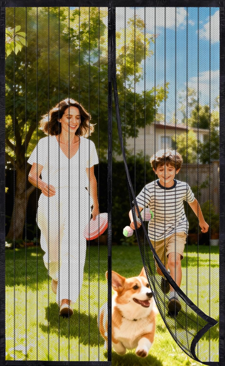 CLOPOMIC Magnetic Screen Door – Heavy Duty Bugs and Mosquito Proof Mesh, Pets and Kid Friendly – No Drill, Easy Install, Removable & Washable – Fit Door Size 34"-82" H