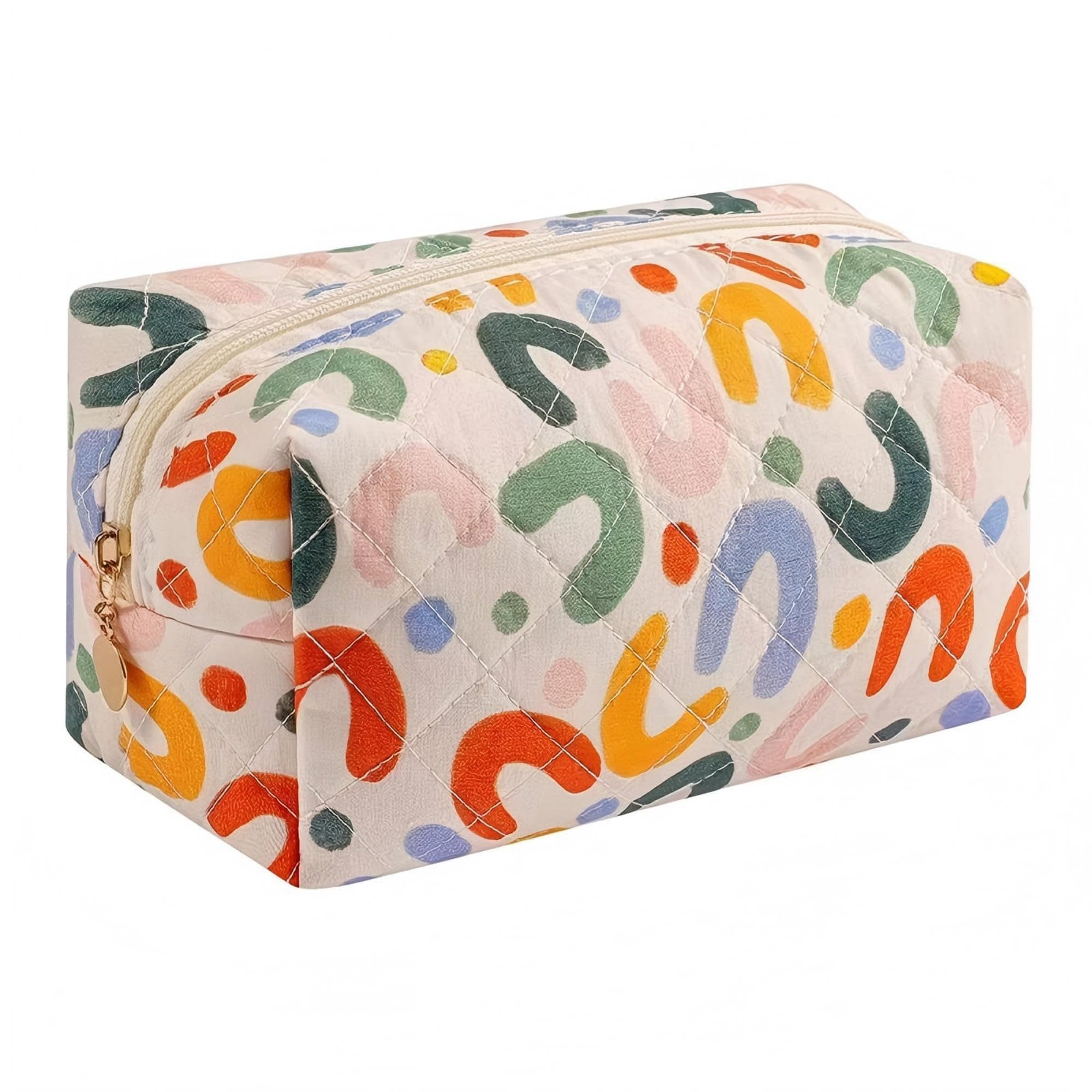 OIMEI Makeup Bag for Women, Quilted Cotton Cosmetic Bags Cute Floral Makeup Pouch Travel Toiletry Bag for Purse, Small Organizer Gift – Colorful