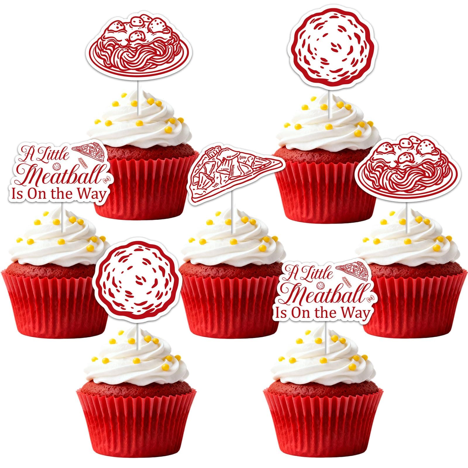 36Pcs Meatball Cupcake Toppers, A Little Meatball is On The Way Cupcake Picks Pasta Pizza Italian Food Cake Decorations for Italian Theme Baby Shower Supplies