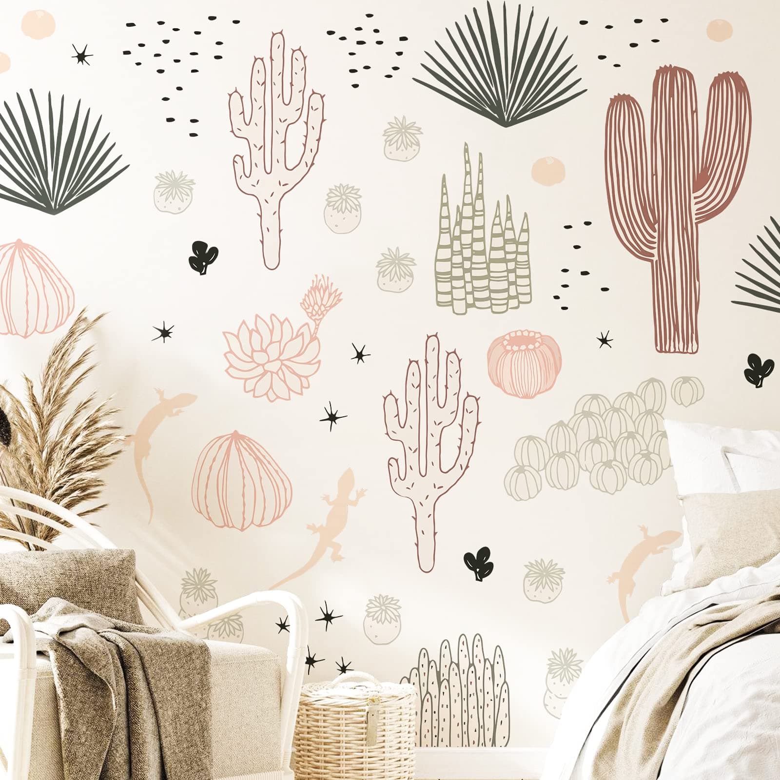 Desert Plants Wall Decals Peel and Stick Cactus Wall Stickers Vinyl Removable Cactus Wall Mural Stickers for Nursery Kids Bedroom Classroom Living Room Bathroom Decor