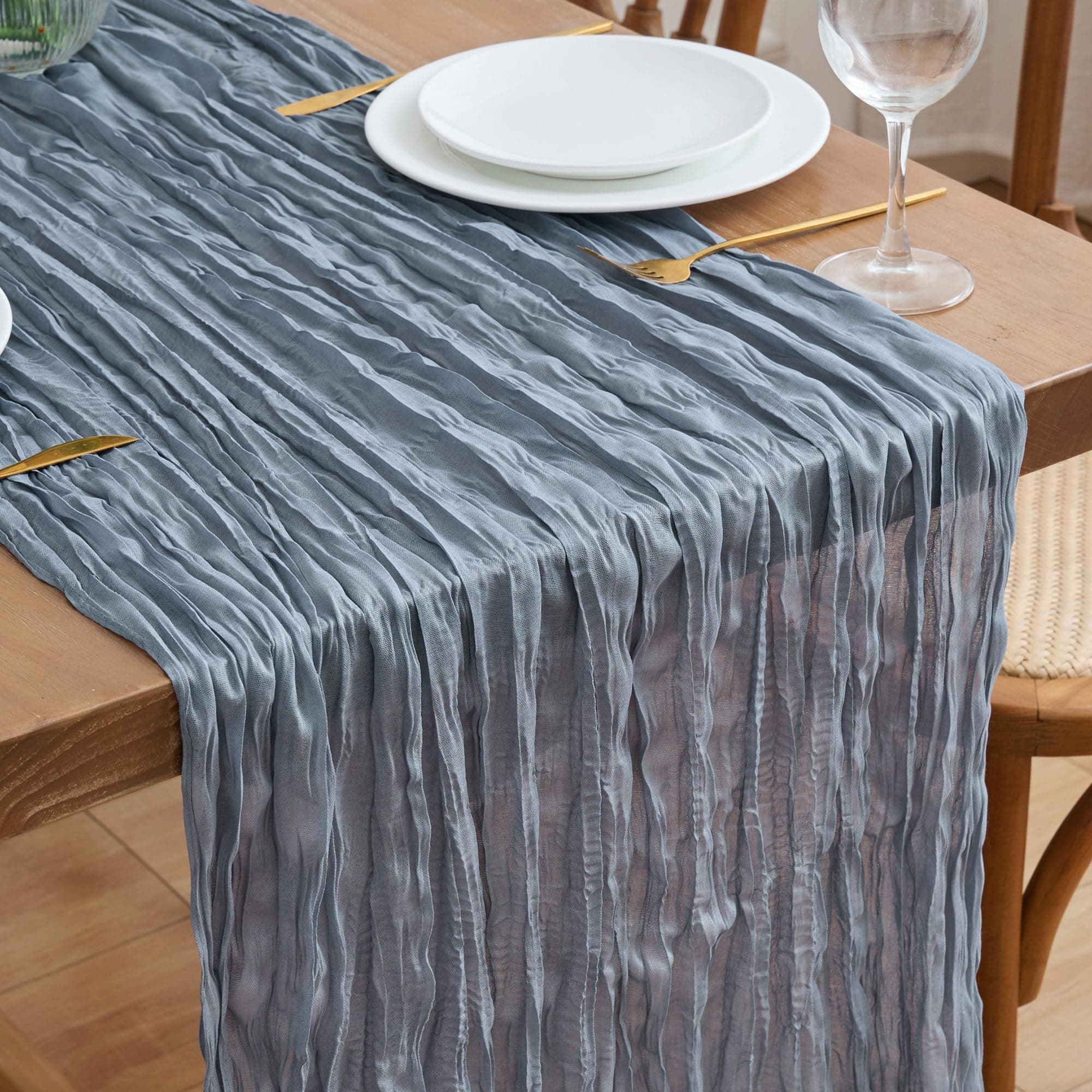 Asee'm Dusty Blue Cheesecloth Table Runner Summer 10FT Gauze Boho Rustic