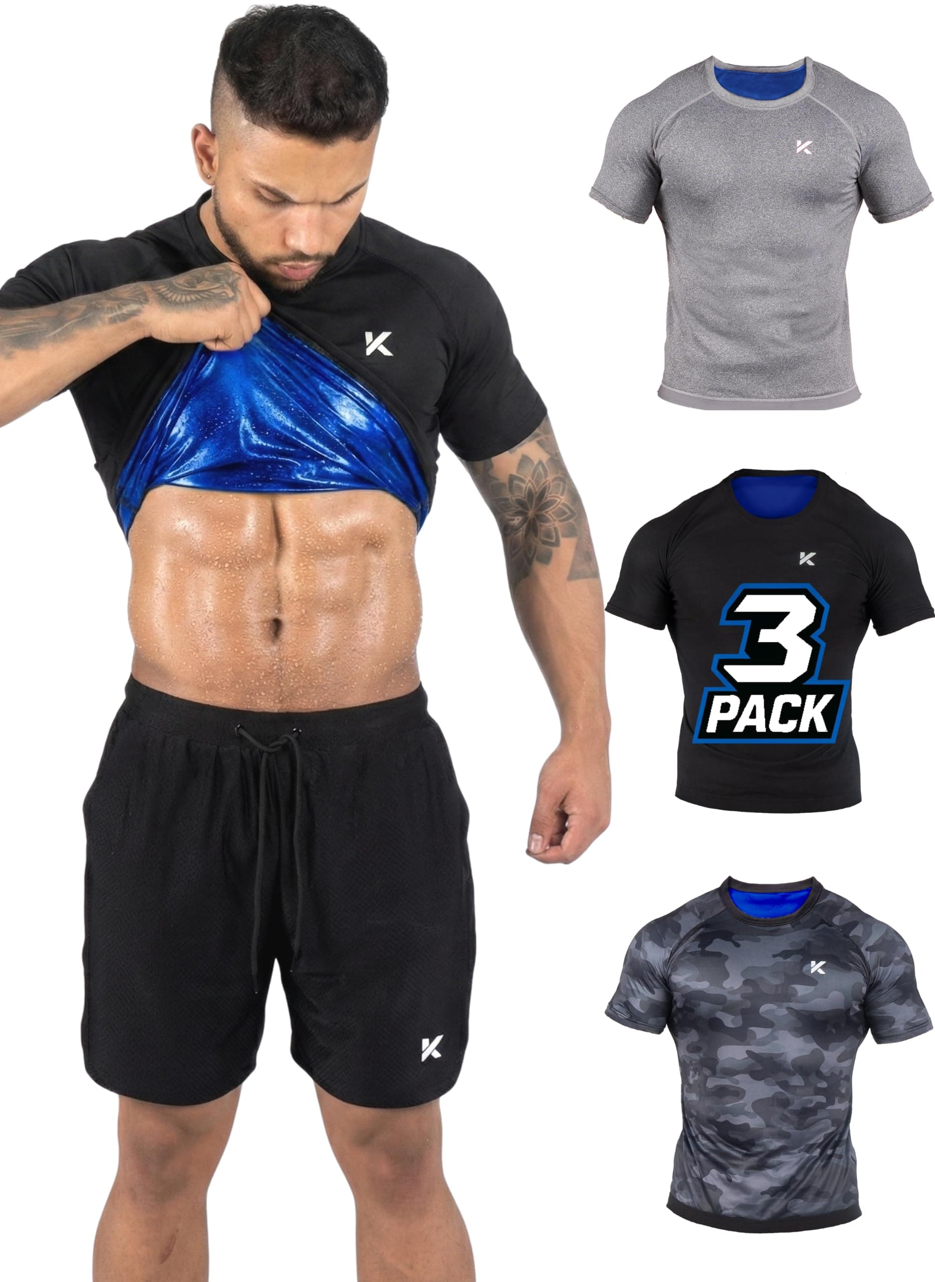 Kewlioo Men's Sauna Suit Shirt - Heat Trapping Sweat Compression Vest, Shapewear Top for Men, Sweat More & Look Great, Gym Workout Exercise Versatile Heat Shaper Jacket (Multicolor, 3XL)