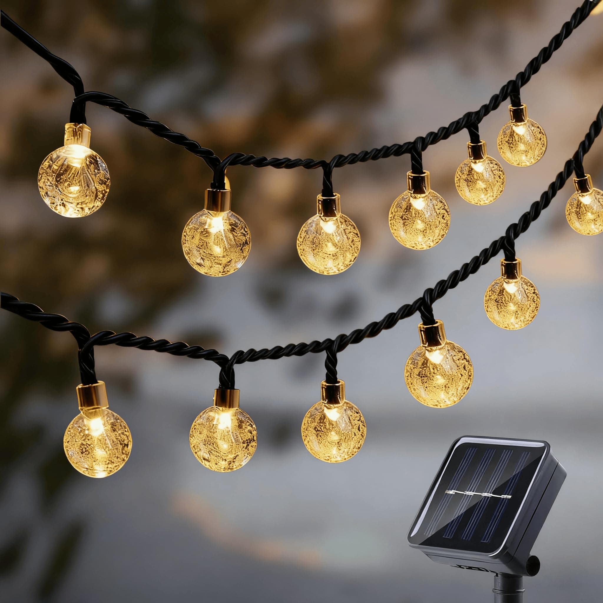 L LAMPOP Solar String Lights Outdoor Waterproof IP65 9.3 Feet Patio Lights with 20 LED Crystal Globe Hanging Light for Backyard Porch Balcony Party Decor, Wedding,Party,Camping (Warm White)