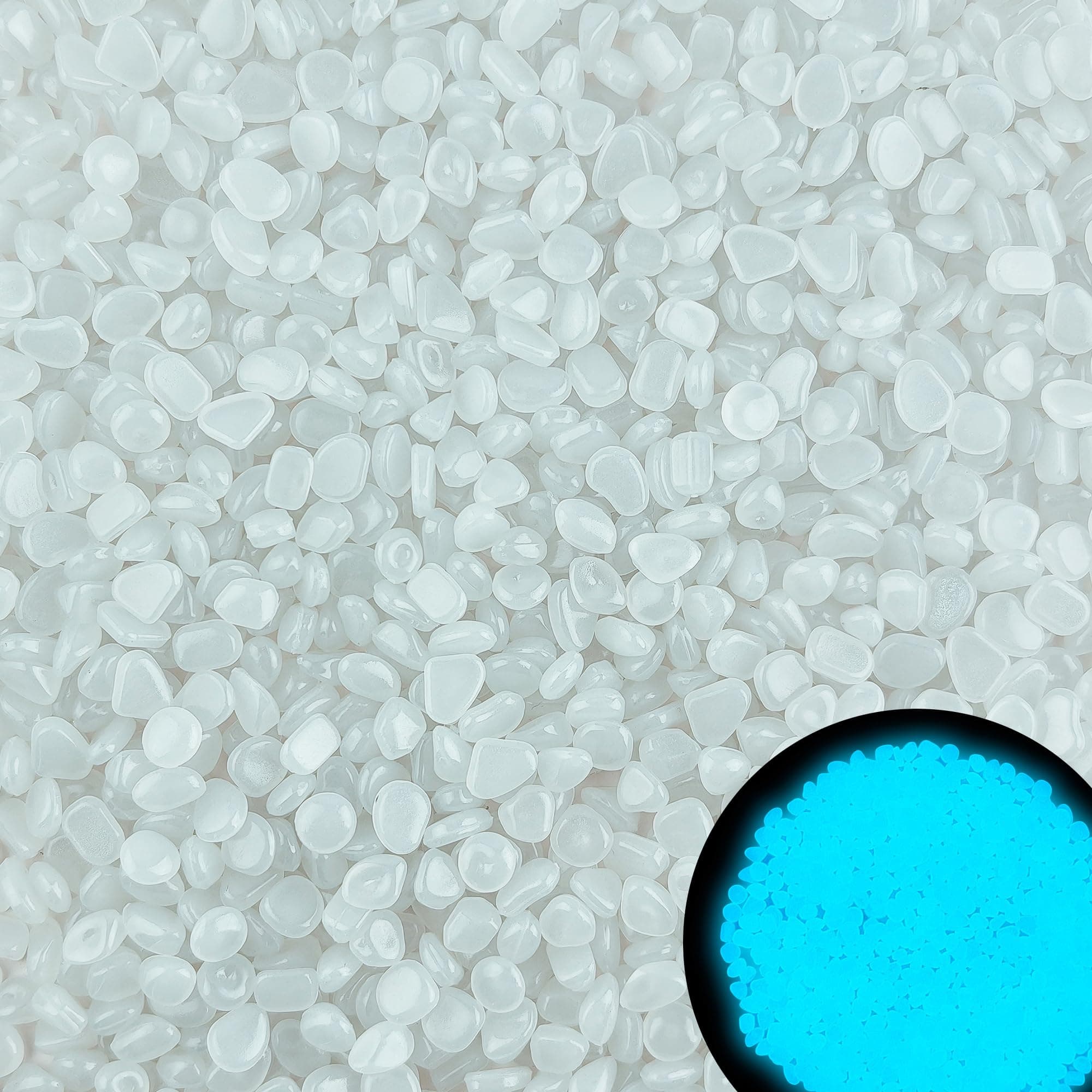 800pcs 5-8mm White Glow in The Dark Garden Pebbles Stones 5-8mm Luminous Stones Glow in The Dark Rocks Outdoor Glow Pebbles Aquarium Rocks for Garden Path Walkway Yard Fish Tank Plant Pots