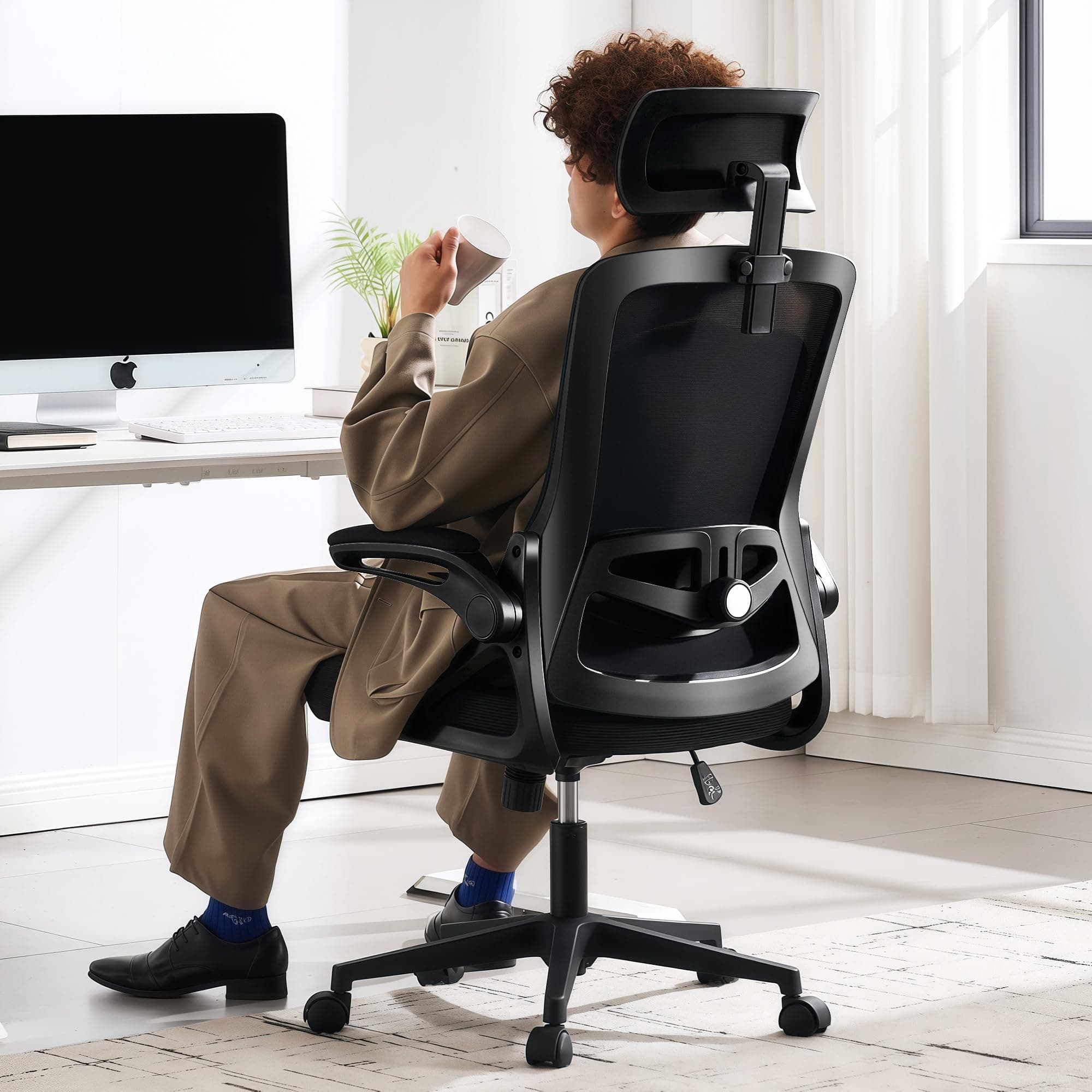 Fizzin Office Chair 400 LBS, High Back Ergonomic Computer Chair with Adjustable Lumbar Support & Headrest, Comfy Mesh Desk Chair for Long Hours (Black US)
